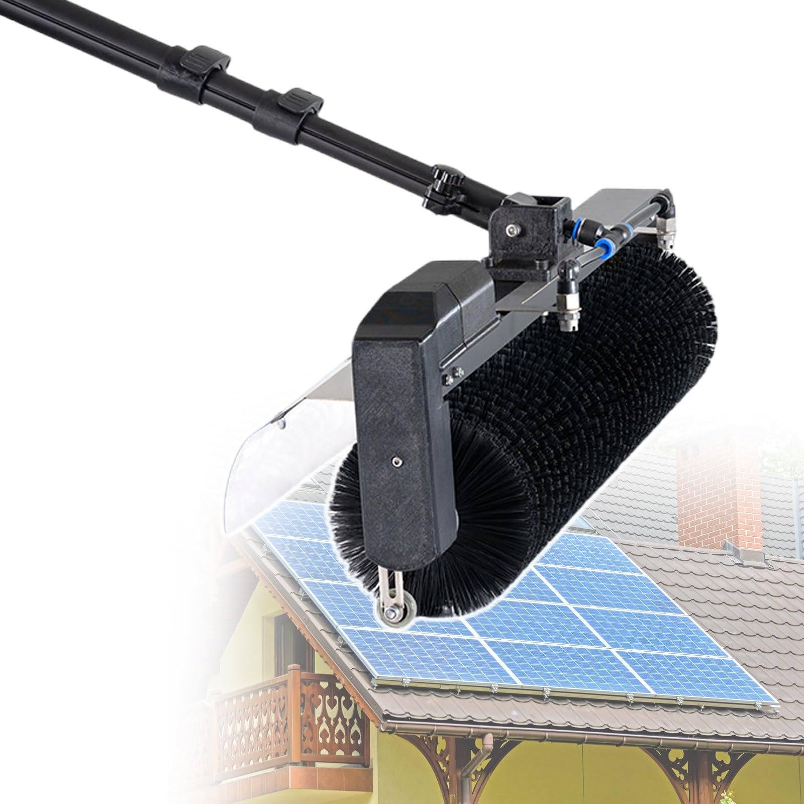 AYCDL Telescopic Solar Panel Cleaning Brush Kit - 11.4/18/24.6Ft Adjustable Electric Rod for Efficient PV Panel Washing, 360° Angle, Ideal for RVs, Billboards & Store,7.5M