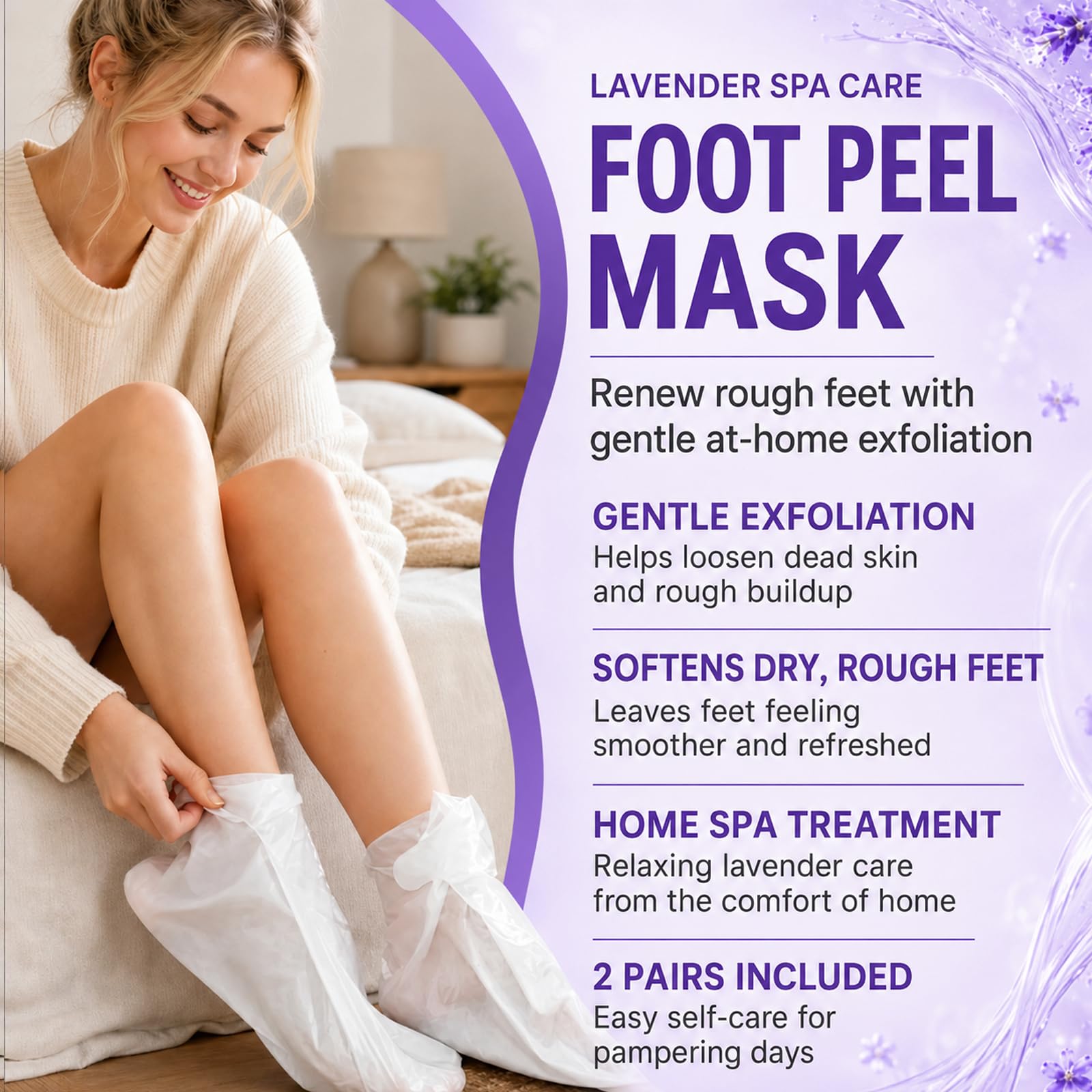 2 Paia Maschera Piedi Esfoliante, Peeling Piedi Idratante, Cura dei Piedis Secchi e Talloni Screpolati, Calzini Nutrienti con Olio, Per i Piedis Per Uomini e Donne (Lavanda)