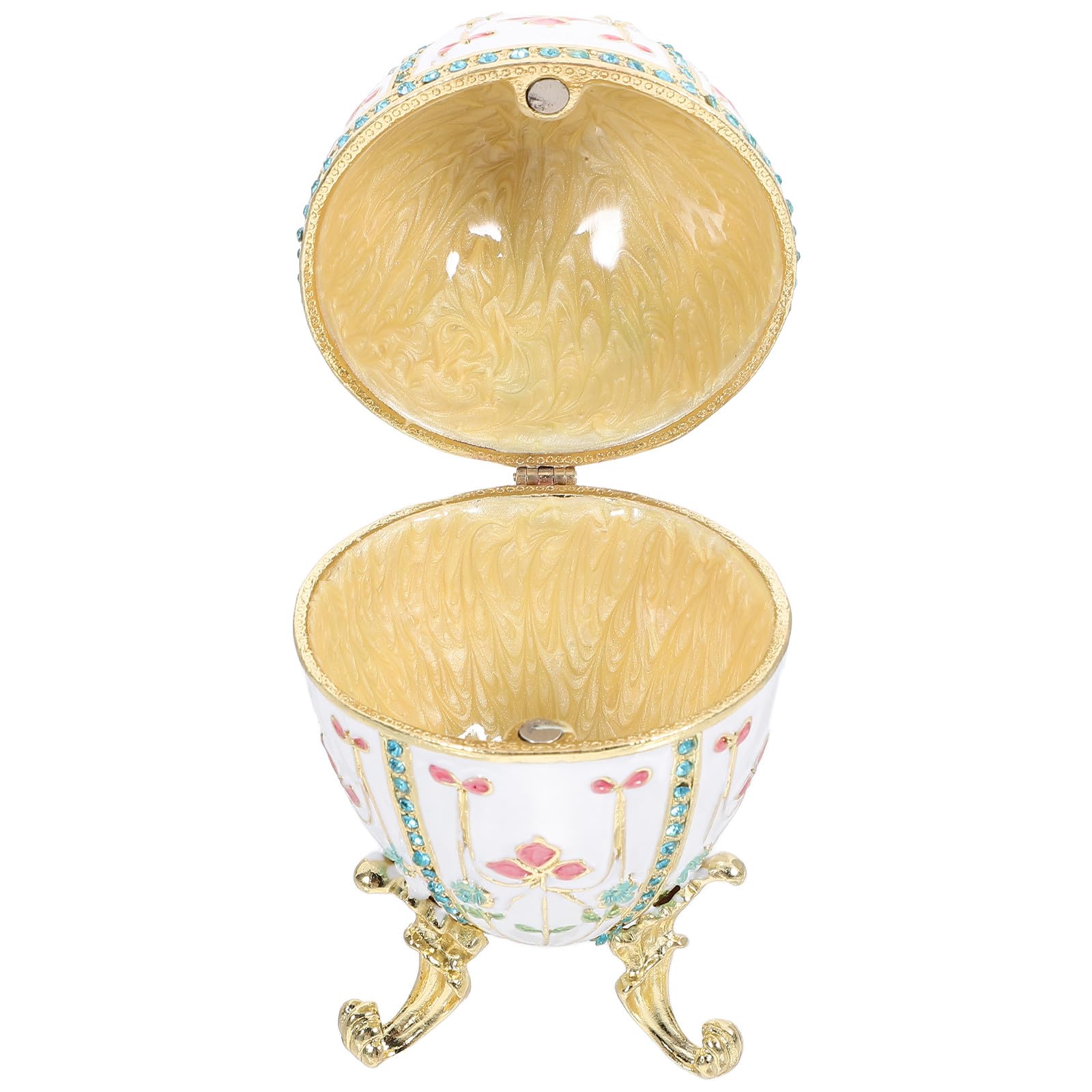Boîte à bijoux œuf émaillé vintage blanc pour rangement de bagues et bibelots