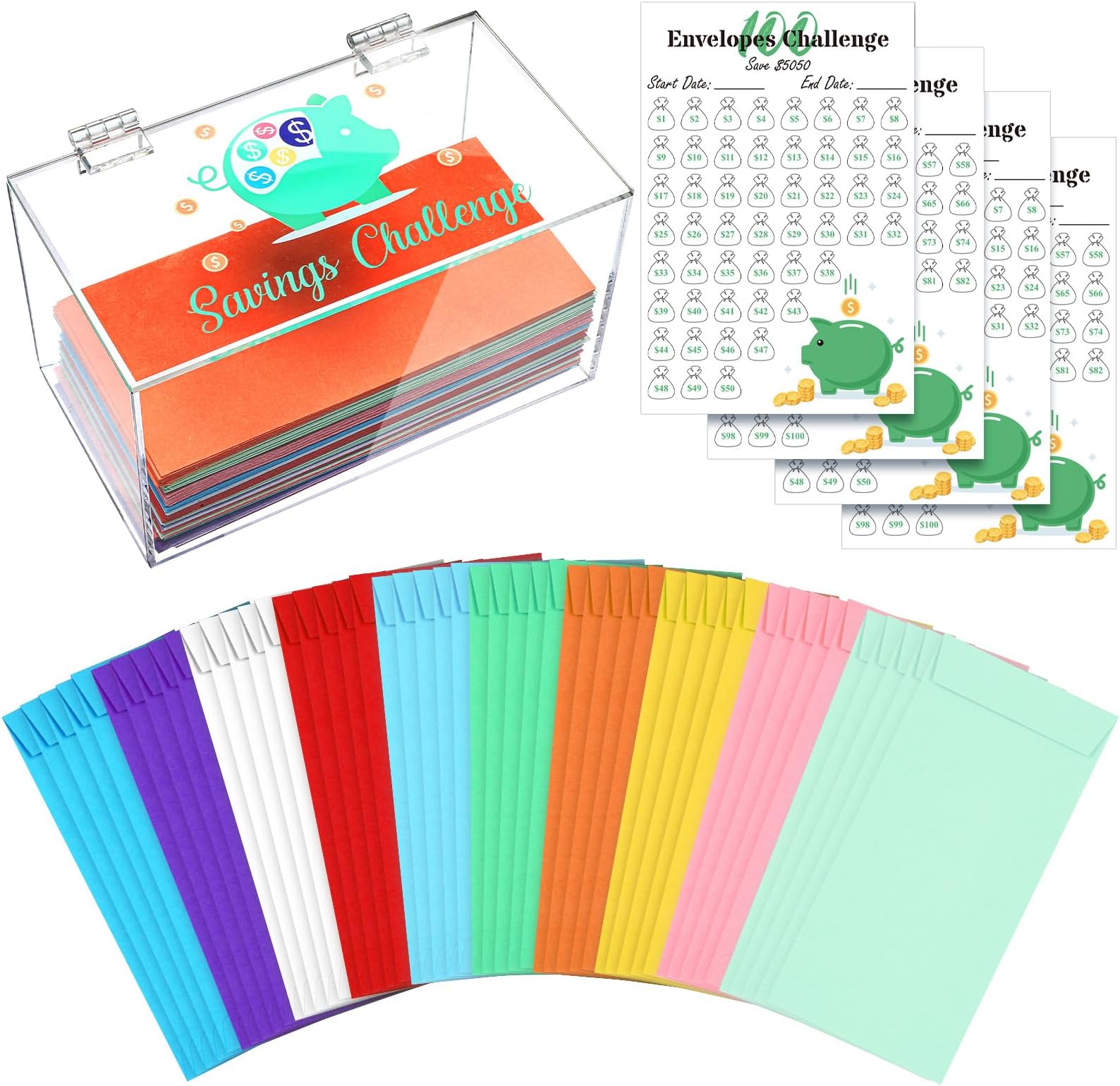 100 Envelopes Money Saving Challenge Kit, Save 5050