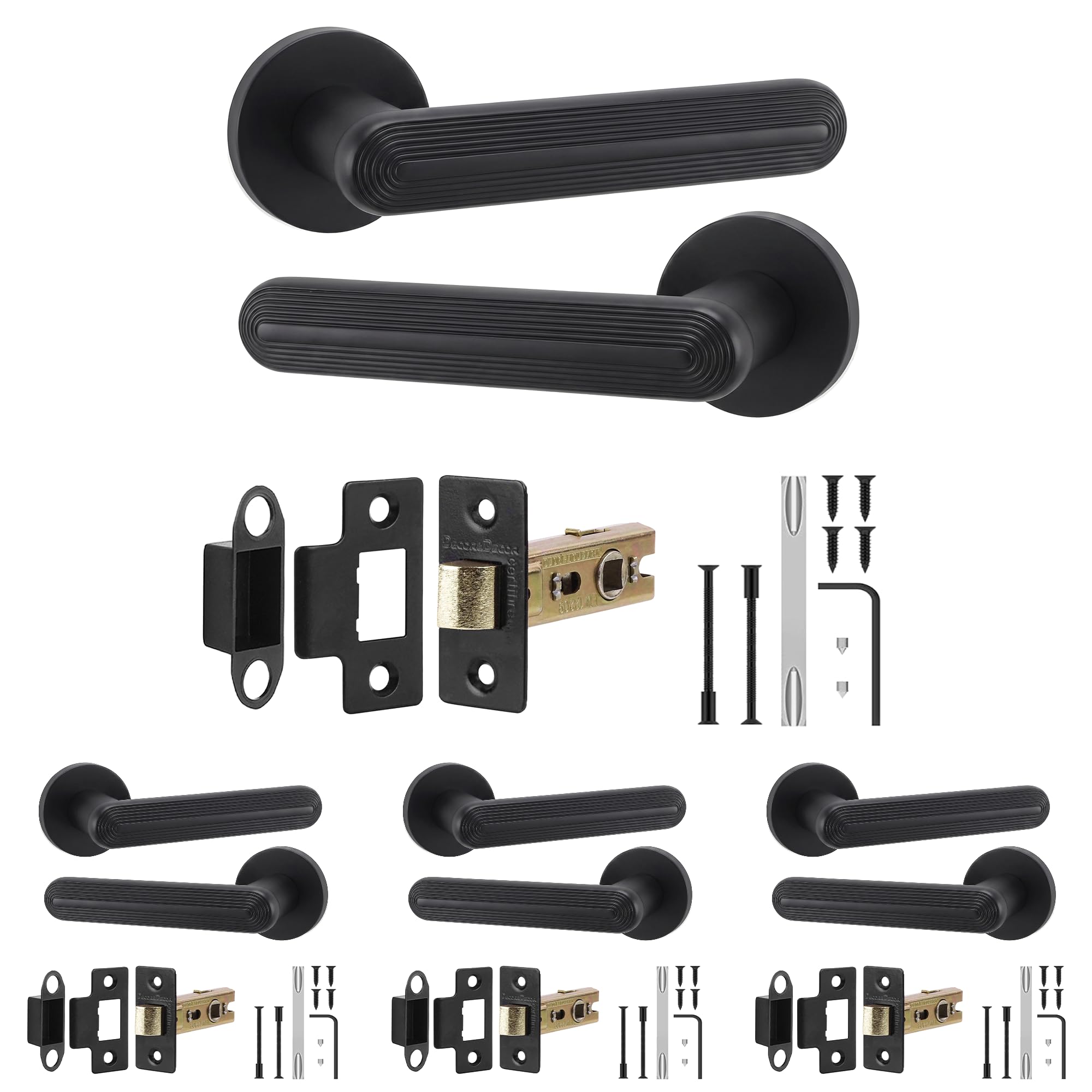 Decoranddecor Matt Black Internal Door Handles, Latch Kit 64Mm 4 Pack