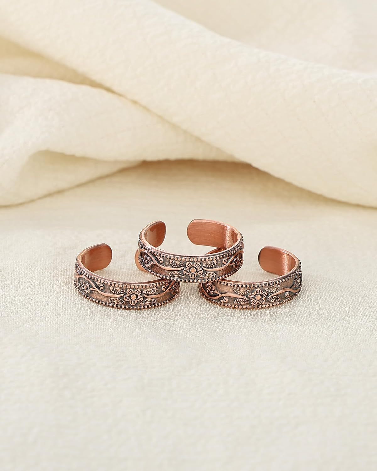 Set of 3 Handmade Copper Rings, 100% Pure Raw Untreated Copper, Meditation & Energy Jewelry, Tibetan Healing Ring Set