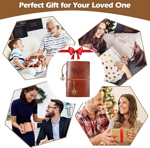 Miniatura 6 de WIHCBEEN - Cuaderno recargable de piel sintética vintage para diario, diario de viaje en relieve con páginas en blanco, tarjetero y colgantes retro,