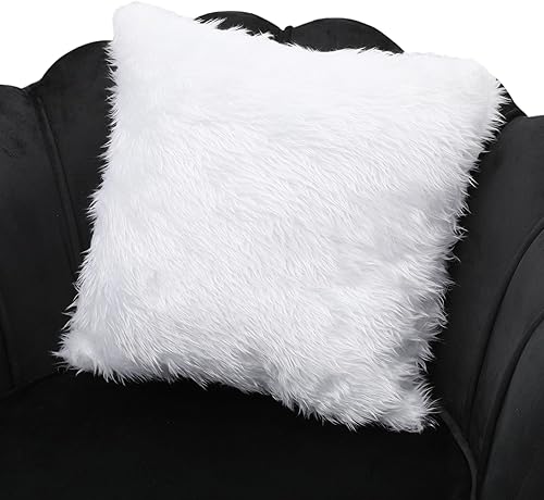 Miniatura 7 de Magshion Moderno sillón tapizado de terciopelo con respaldo festoneado con patas doradas y almohada suave para sala de estar, cómoda silla de