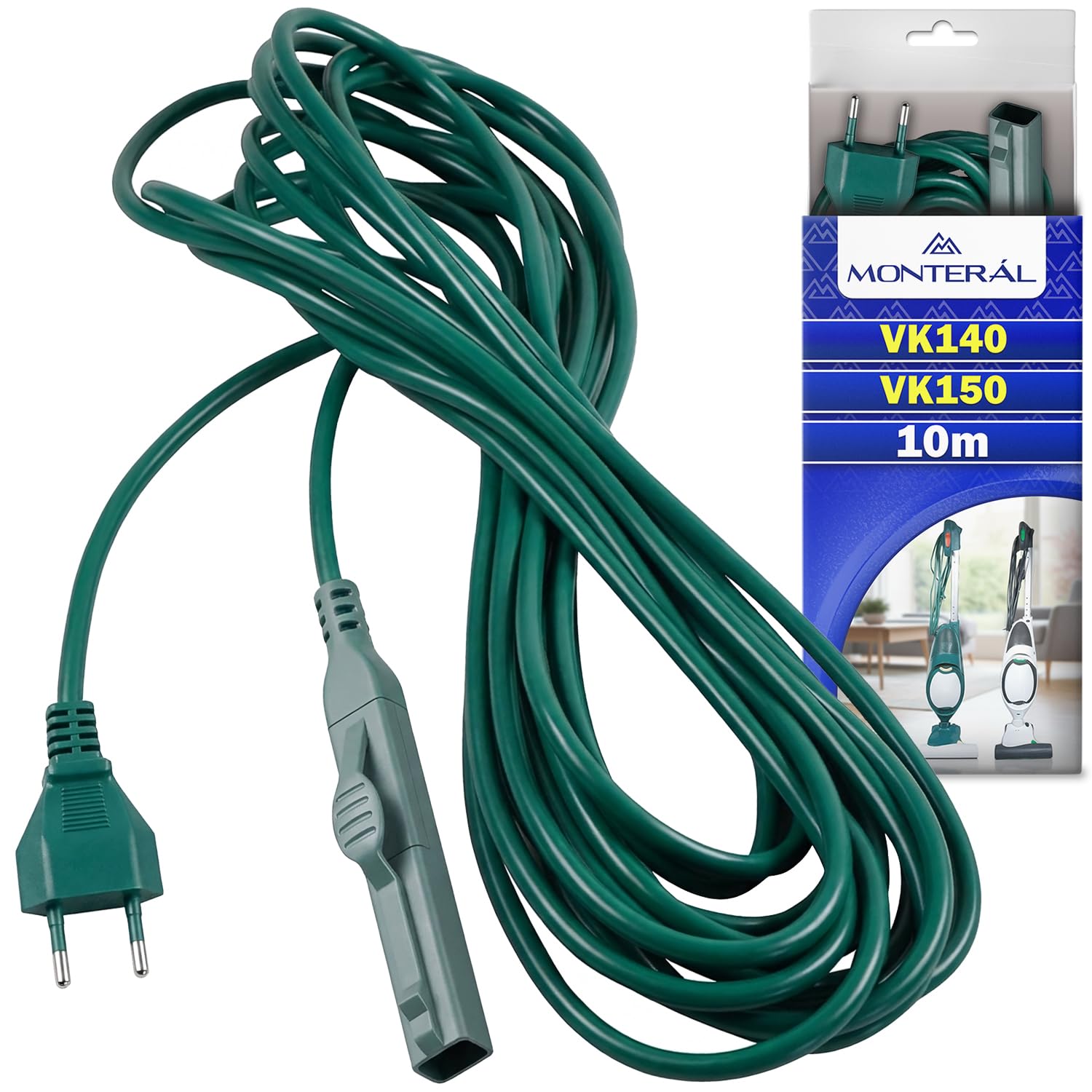 Vhbw Cavo Di Alimentazione Per Vorwerk Folletto 136/140/150 – 10 Metri, 2000 W, Verde Scuro