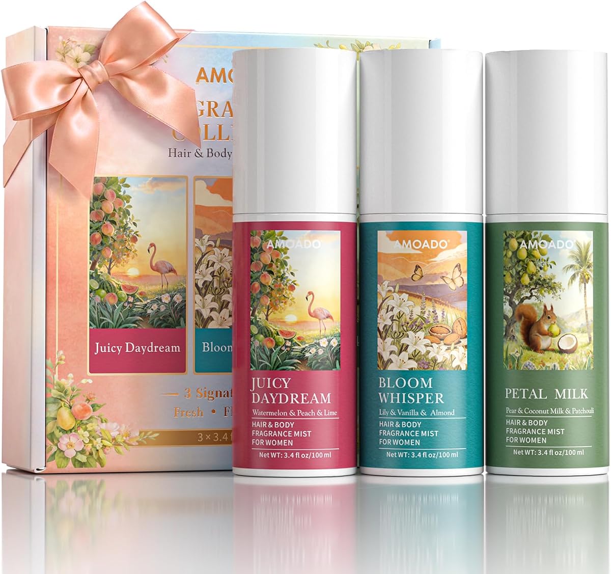 Hair & Body Perfume Mist Set for Women, Fresh Fragrance Spray for Hair & Skin & Fabric, Lightweight Long Lasting Travel Size Women's Fragrances Trio Gift Set (Fruity & Floral & Coconut Milk Scents)