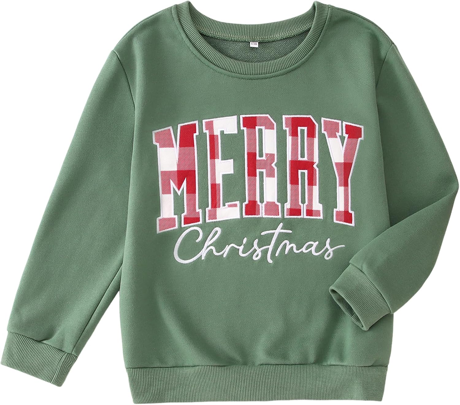 BOUTIKOME Kid Girls Christmas Sweatshirt Plaid Embroidery Merry Christmas Shirts Long Sleeve Pullover Tops Winter Clothes