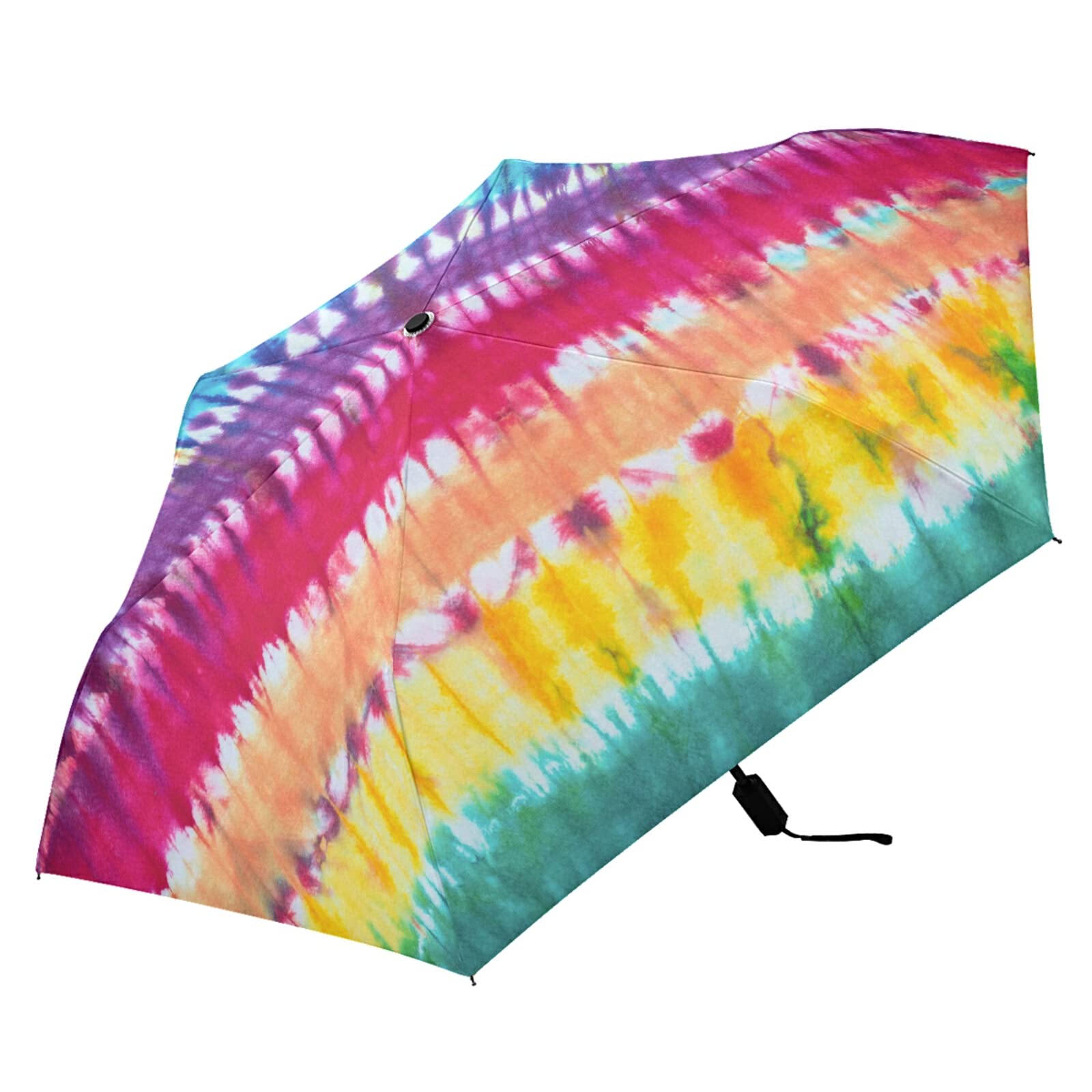 Oyihfvs Colorful Tie Dye Hippie Style on Fabric Abstract Texture Parasol Folding Umbrella, Reinforced Windproof Waterproof, Portable Compact Anti-UV Sun Rain Protection for Travel Outdoor