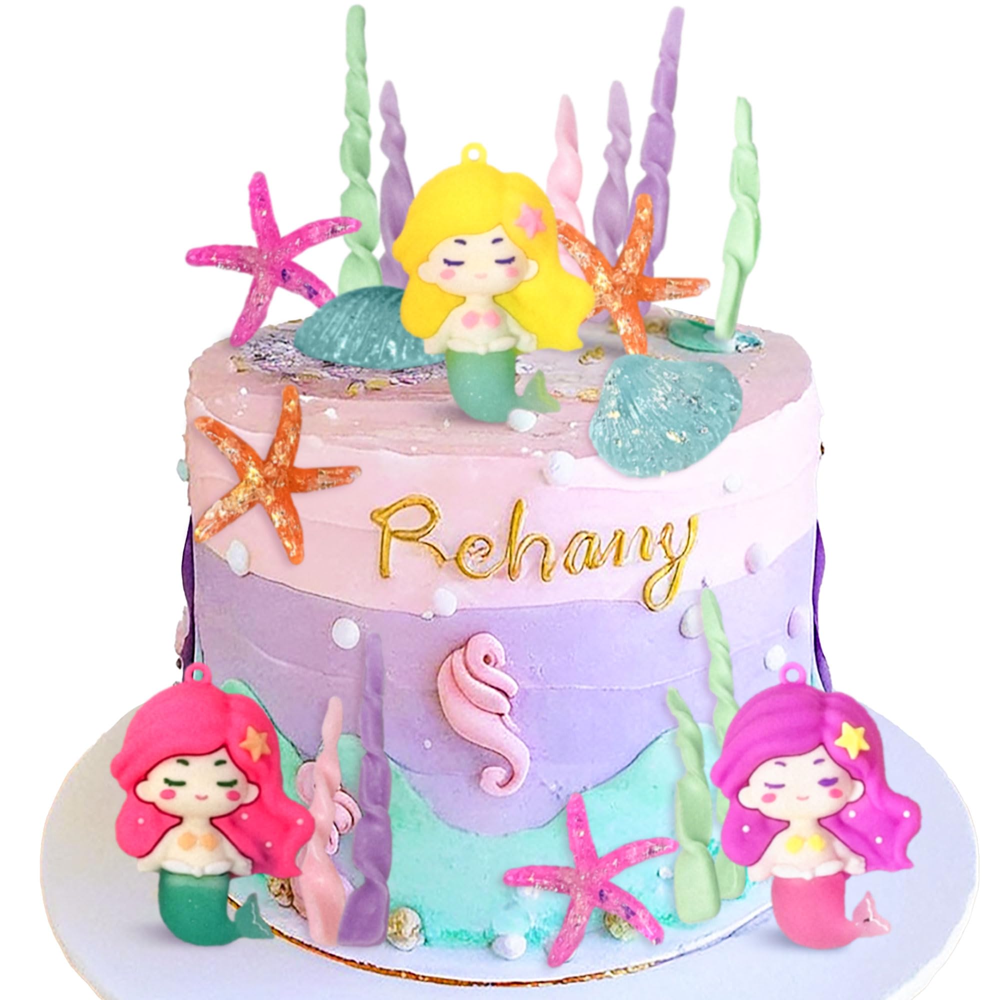 19PCS Luxury Mermaid Cake Topper Under the Sea Cake Decoration Seashell Decor Fish Tail Party Favors Mermaid Party Supplies Sea Star Decorations