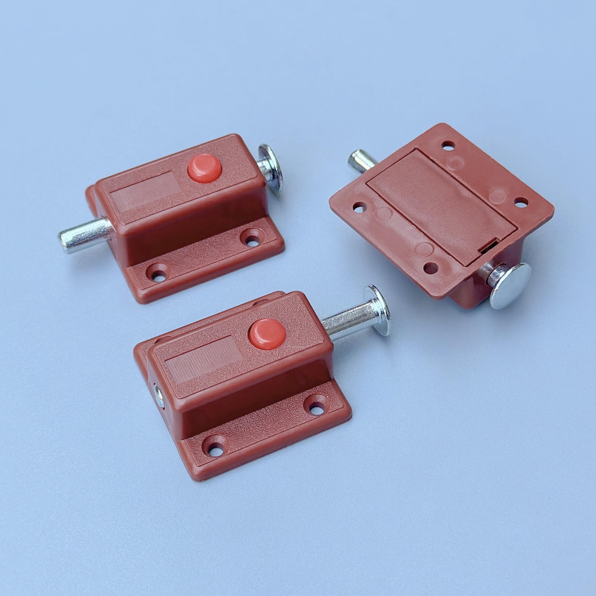 8 PCS Plastic Spring Loaded Automatic Door Latches with Push Button (Brown) - Image 3