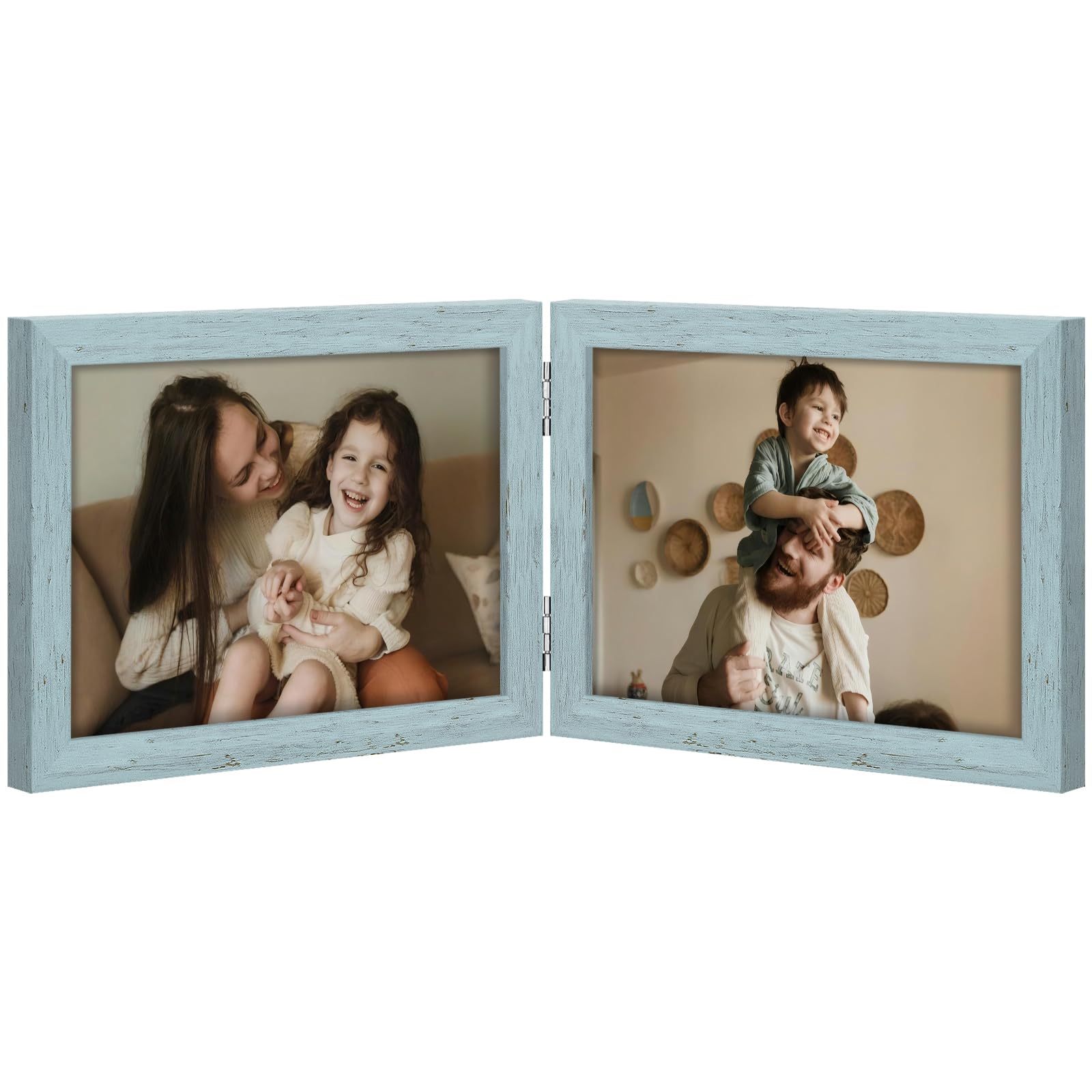 decorUhome Double 7x5 Picture Frame Horizontal, Rustic Blue