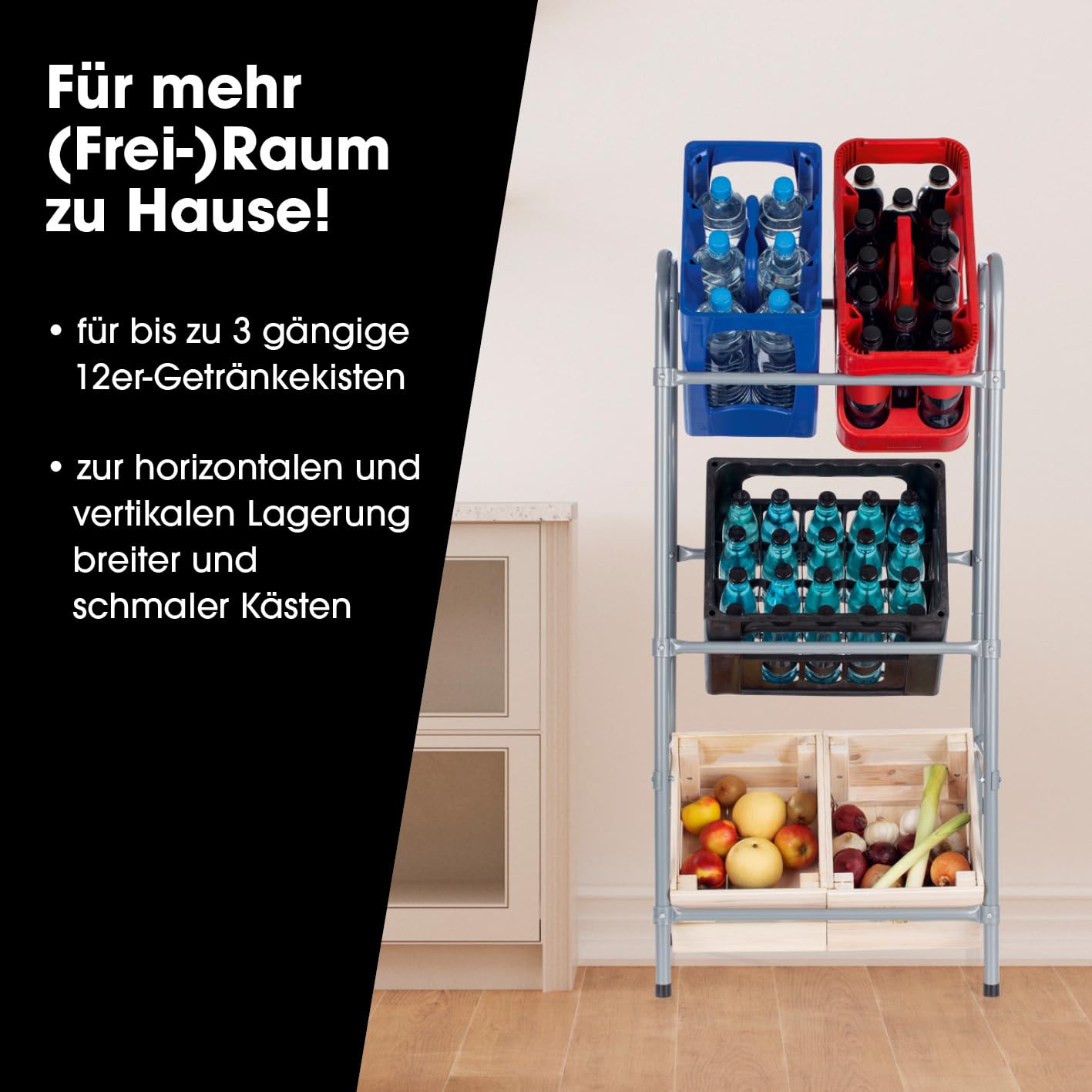 EASYmaxx Getränkekistenregal aus Metall für 3 Kästen 2er-Set | Platzsparende, praktische und organisierte Lagerung auf 3 Etagen | Kistenregal für Ordnung und Platz in Ihrem Zuhause