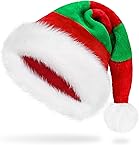Weihnachtsmütze Erwachsene Rot&Grün Nikolausmütze Damen Herren plüsche Wichtelmütze Rote&Grün Mütze Bequemes Dicker Klassischer Weihnachts Accessoires aus Samt für festliche Partys im neuen Jah