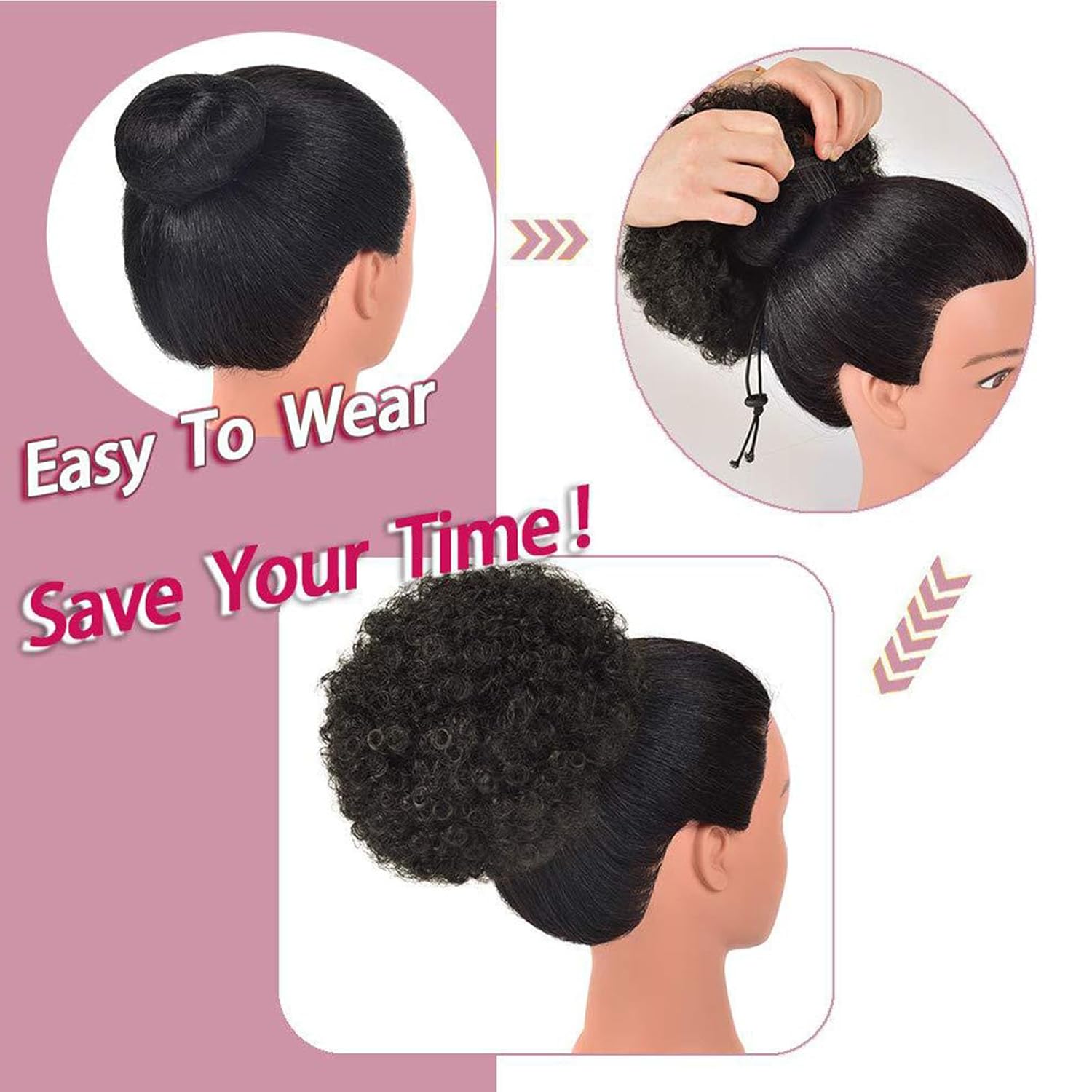 Afro Puff Ponytail Extension Kinky Curly Hair Bun Short Drawstring Ponytail Hairpieces Synthetic Hair piece Clip-In Chignons For Women Use 8 IN Grey