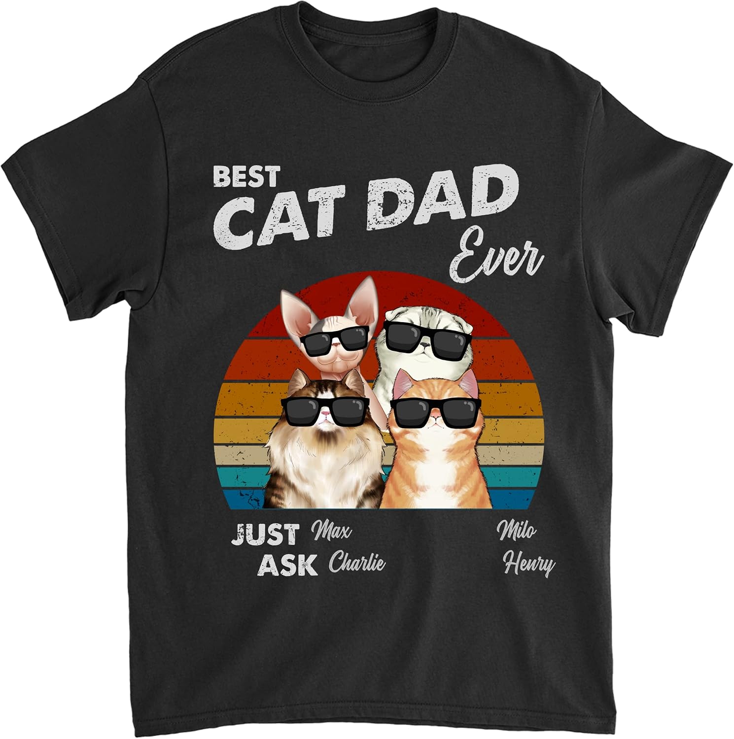 Gossby Personalized Best Cat Dad Ever Shirt - Retro Sunset Custom Name Tee Father's Day 2026 Gift for Cat Owner