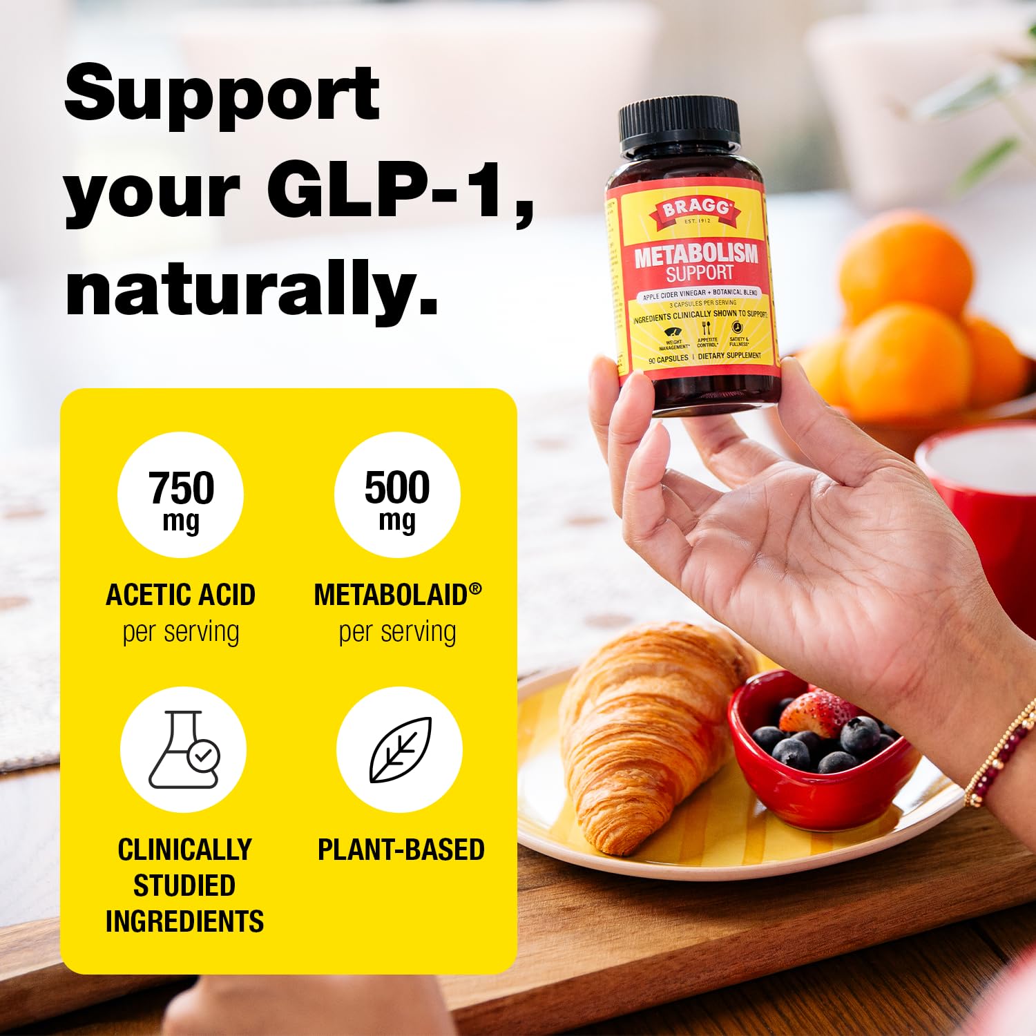 BRAGG Metabolism Natural GLP-1 Support Apple Cider Vinegar Capsules - 90ct — Amazon image 2