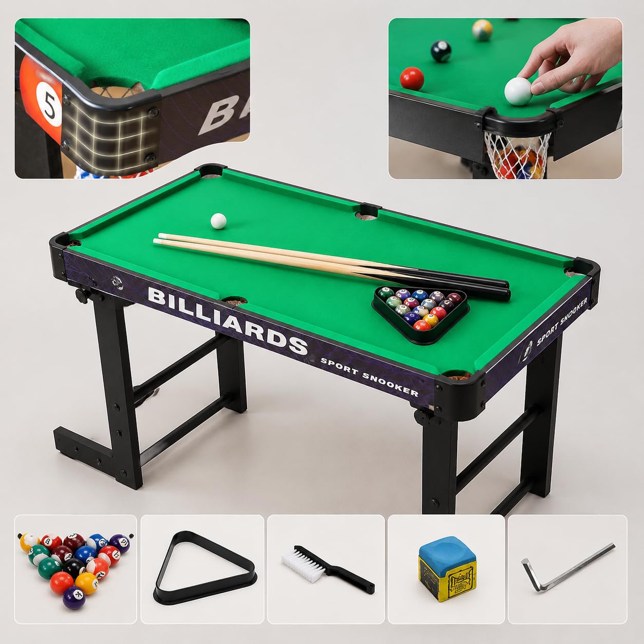 Homyl Tavolo da Biliardo Pieghevole in Legno per Bambini, Mini Tavolo Biliardo con Accessori per Casa