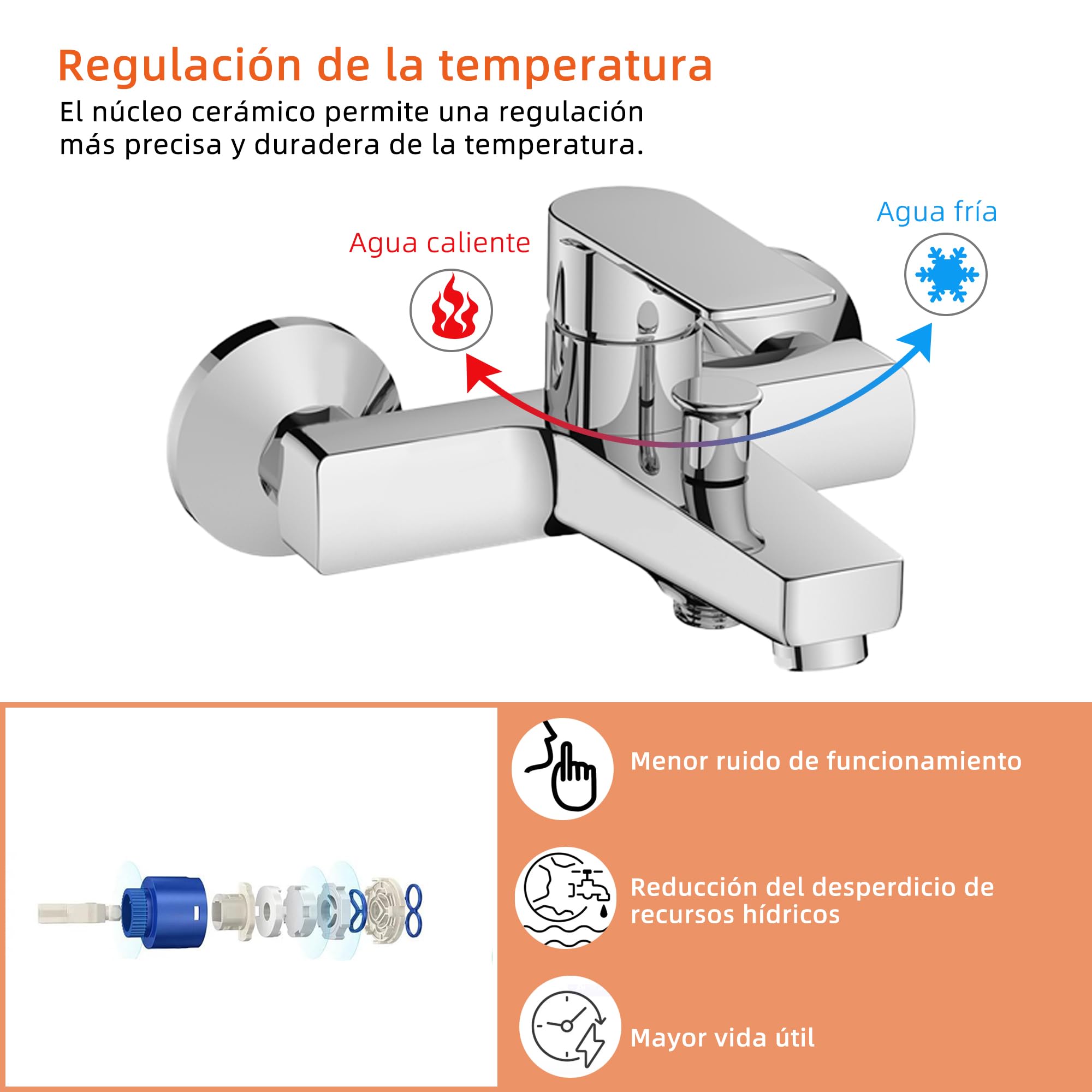 BELZ Grifo Bañera Latón Macizo Inversor Automático Antirretorno Con Ducha | Latón macizo·inversor baño/ducha·válvula retorno·ducha de mano·conectores S·monomando·cepillado
