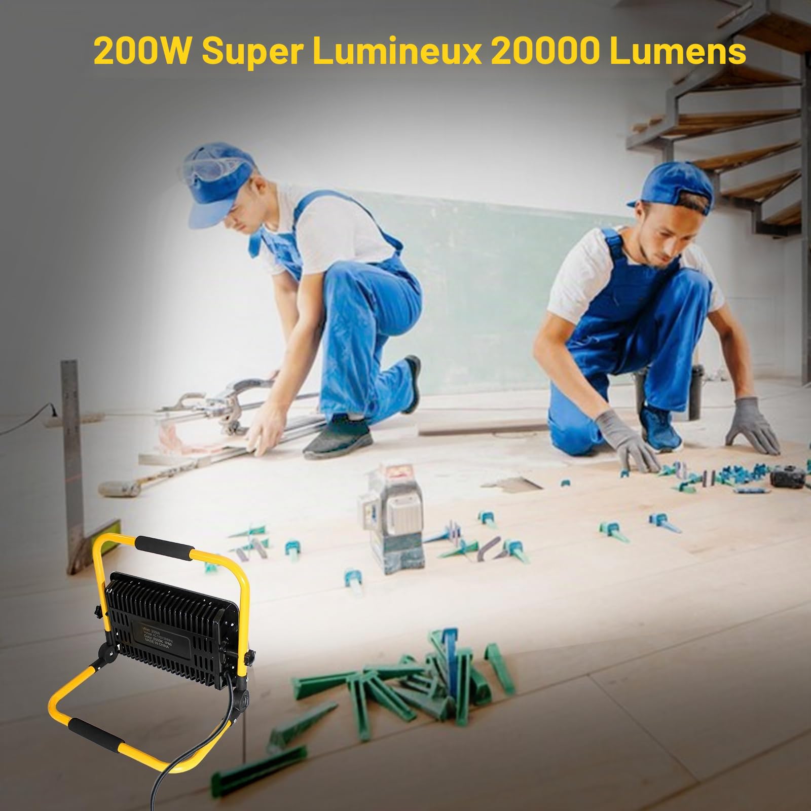 200W Projecteur LED Chantier 20000 Lumens Éclairage de Chantier Puissant Lumière Blanche 6500K Étanche IP66 avec Prise et Cordon de 4M pour Chantier d'atelier