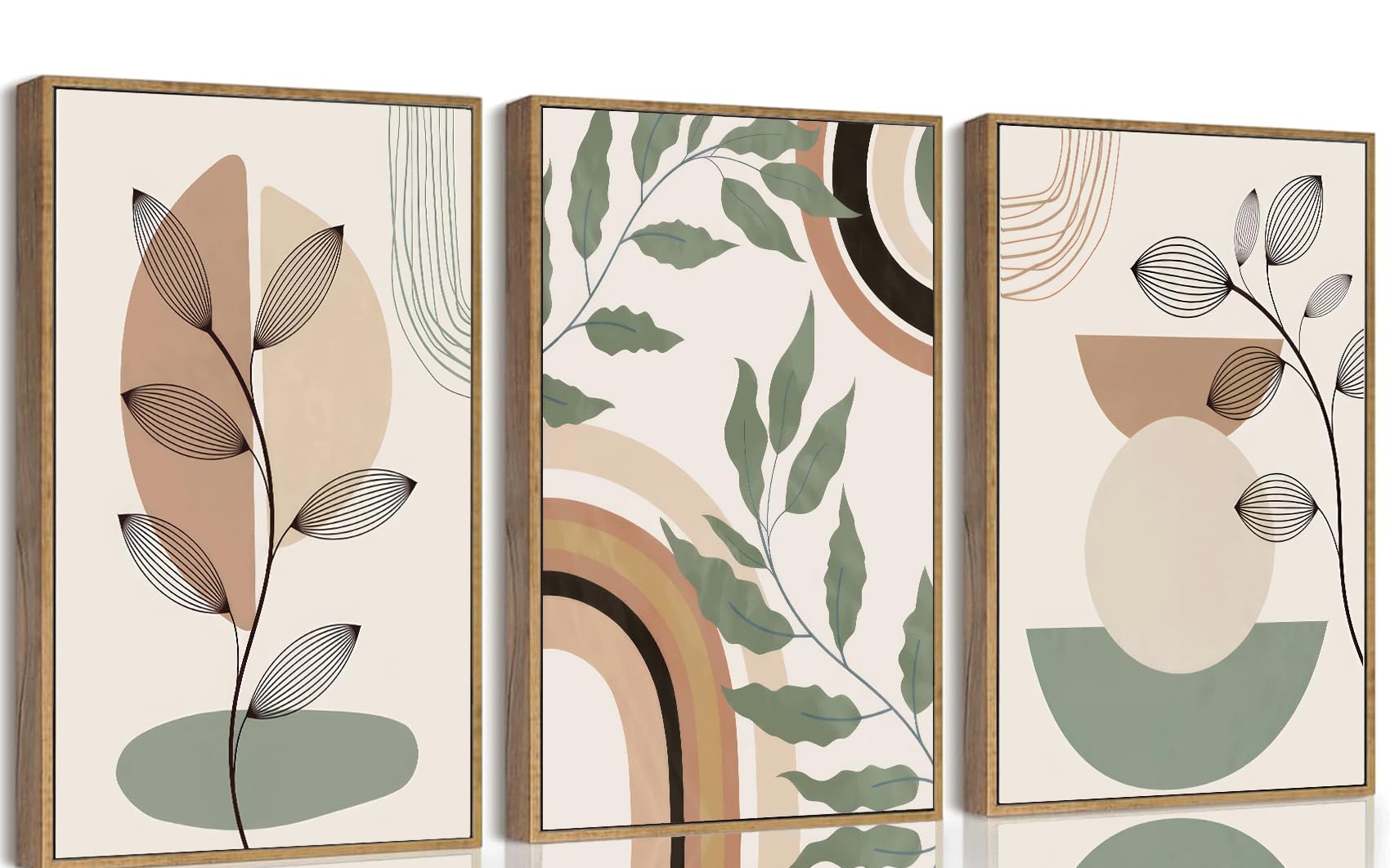 3 pcs Boho Canvas Wall Art Green Sage Botanical Painting Wall Decor Pictures Mid Century Modern Minimalist poster print for Living Room Bedroom