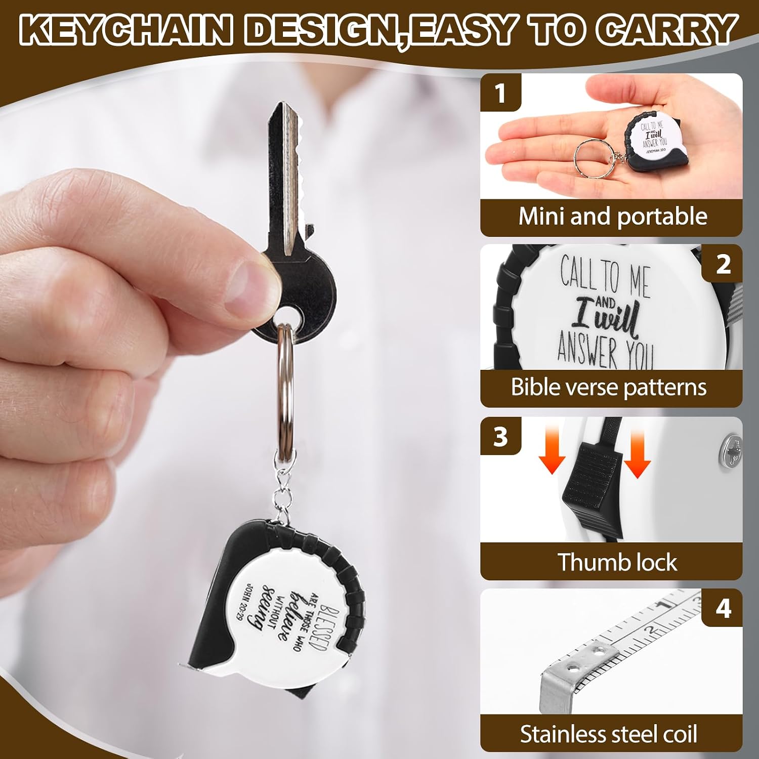 Kingdder 50 Pack Father's Day Christian Tape Measure Keychains Gift 3 ft Mini Retractable Tape Measure Keychains Inspirational Faith Gifts with Cards for Employees, Church Gatherings, Birthday Party