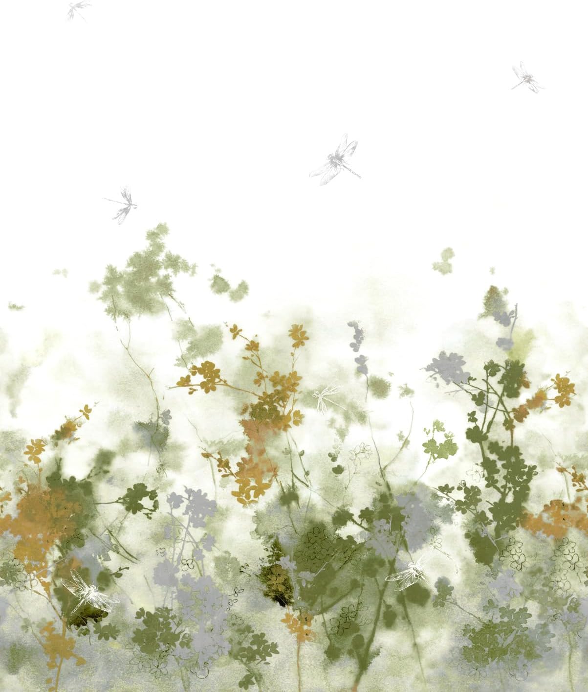 Rasch Wallpaper 360936 - Photo Wallpaper on Non-Woven with Plant Prints and Dragonflies in Grey, Beige and Green from The Magicwalls Collection - 2.65 m x 2.12 m (L x W)