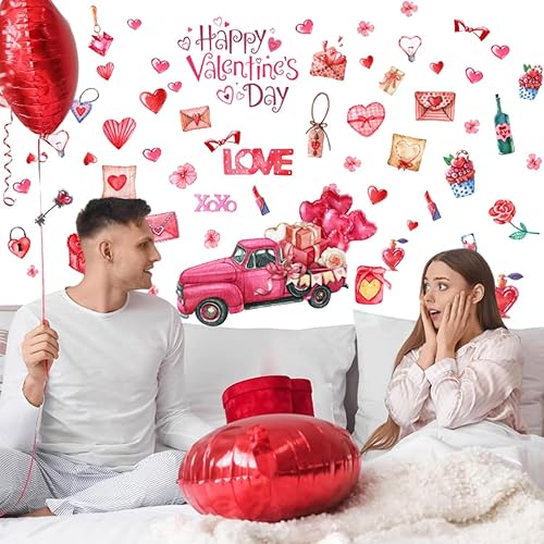 Miniatura 3 de Calcomanías de pared rosas para el día de San Valentín, globos de corazón rojo, calcomanías para ventana, diseño de sobre, corazones, autoadhesivas,