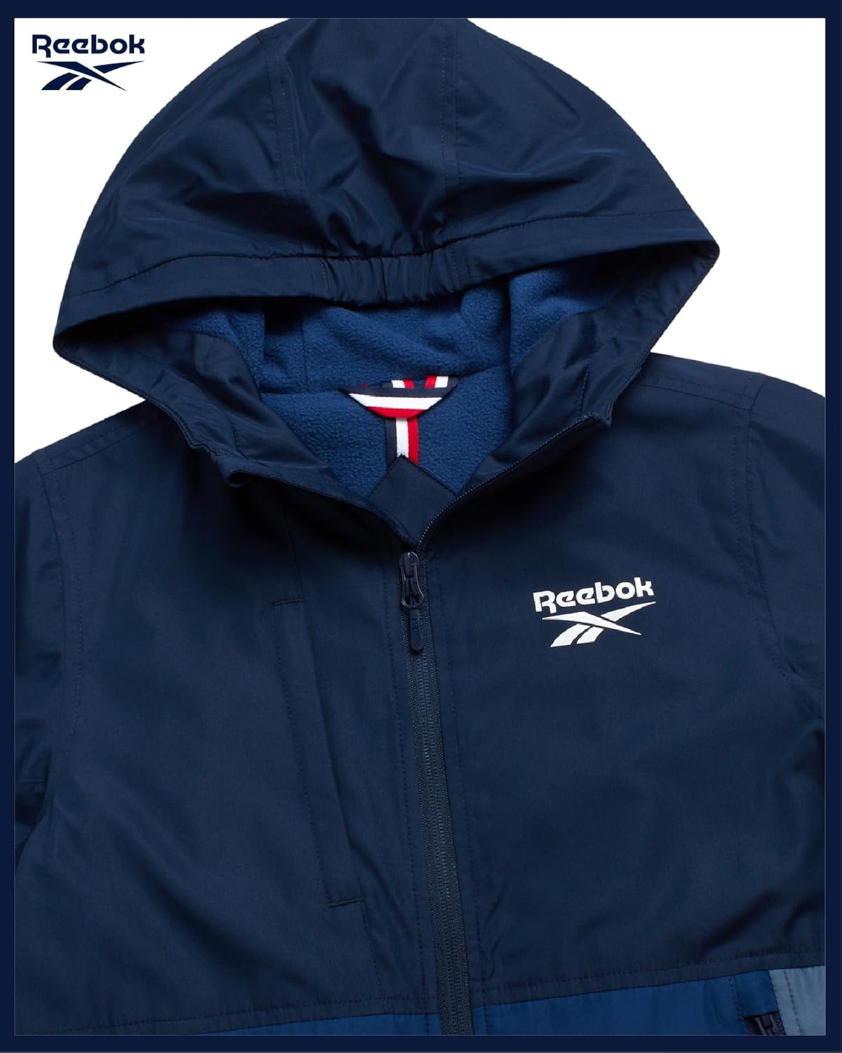 Reebok Boys Windbreaker Jacket - Lightweight Polar Fleece Lined Water and Wind Resistant Hooded Zip Up Jacket for Boys - Image 6