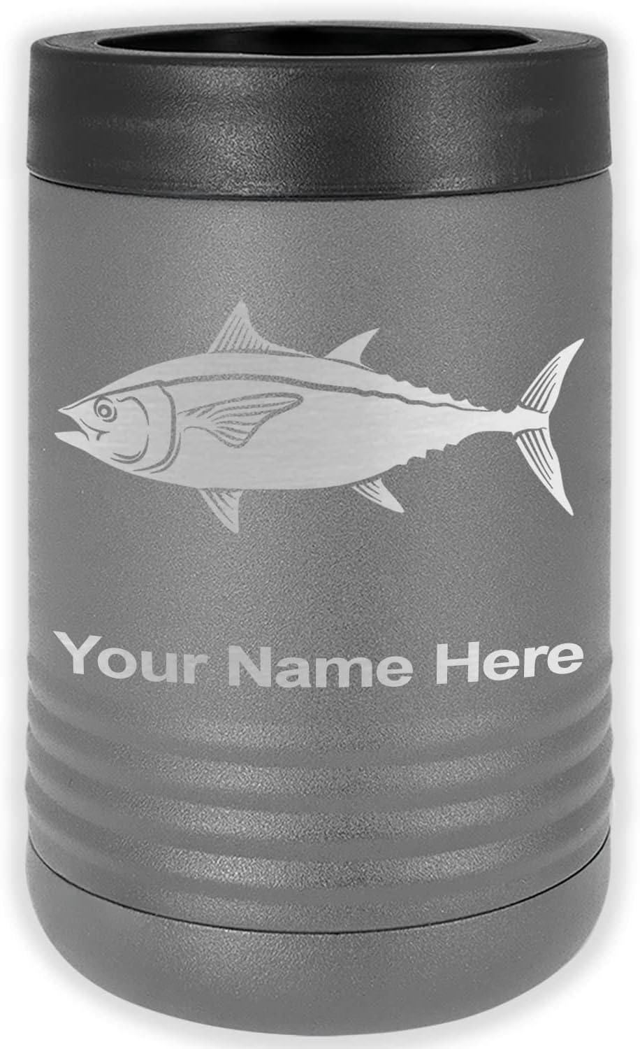 LaserGram Personalized 12 oz. Stainless Steel Can & Bottle Insulator, Tuna Fish – Keeps Drinks Cold Longer (Gray)