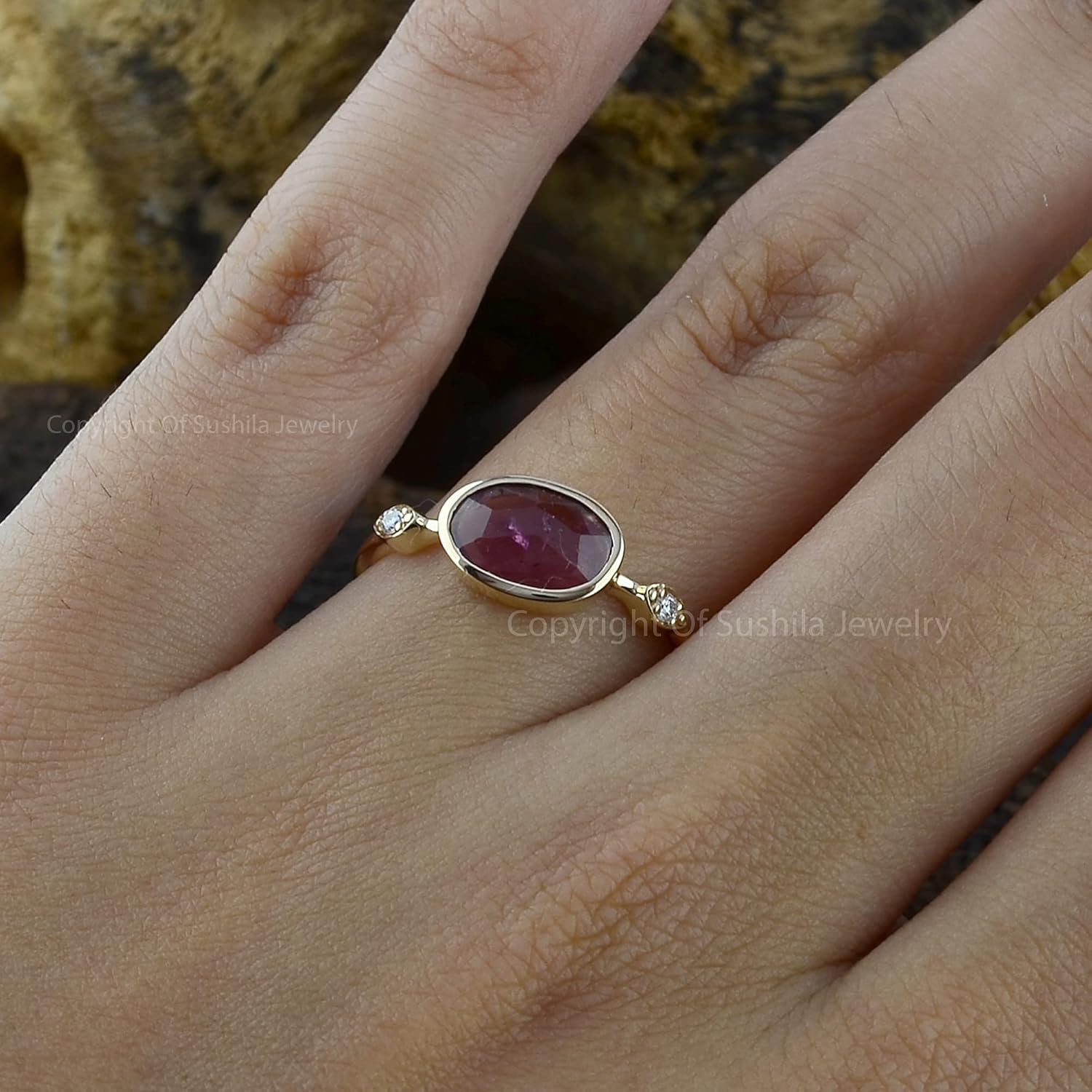 Genuine Pink Tourmaline Ring Solid 14K Rose Gold Oval Cut Pink Tourmaline Gemstone Diamond Engagement Rings For Women