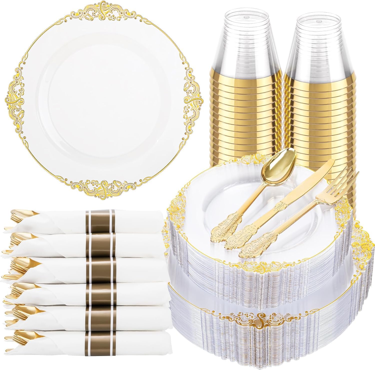 Blue & Silver Plastic Plates - 175 Piece Set -14