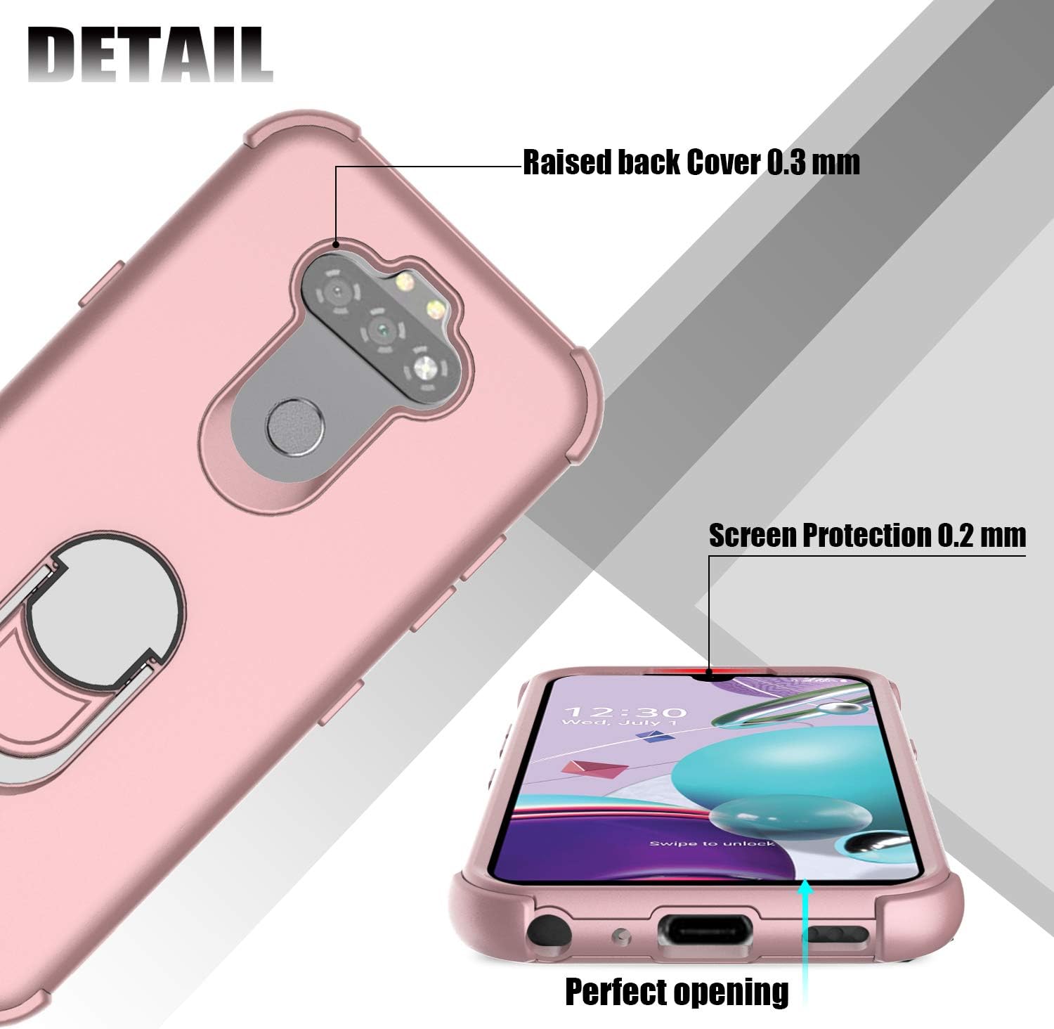 lovpec Case for LG K31 with Soft TPU Screen Protector, Ring Holder Kickstand Protective Phone Cover Case Compatible with LG Aristo 5/for LG K31/for LG Fortune 3 (Pink)