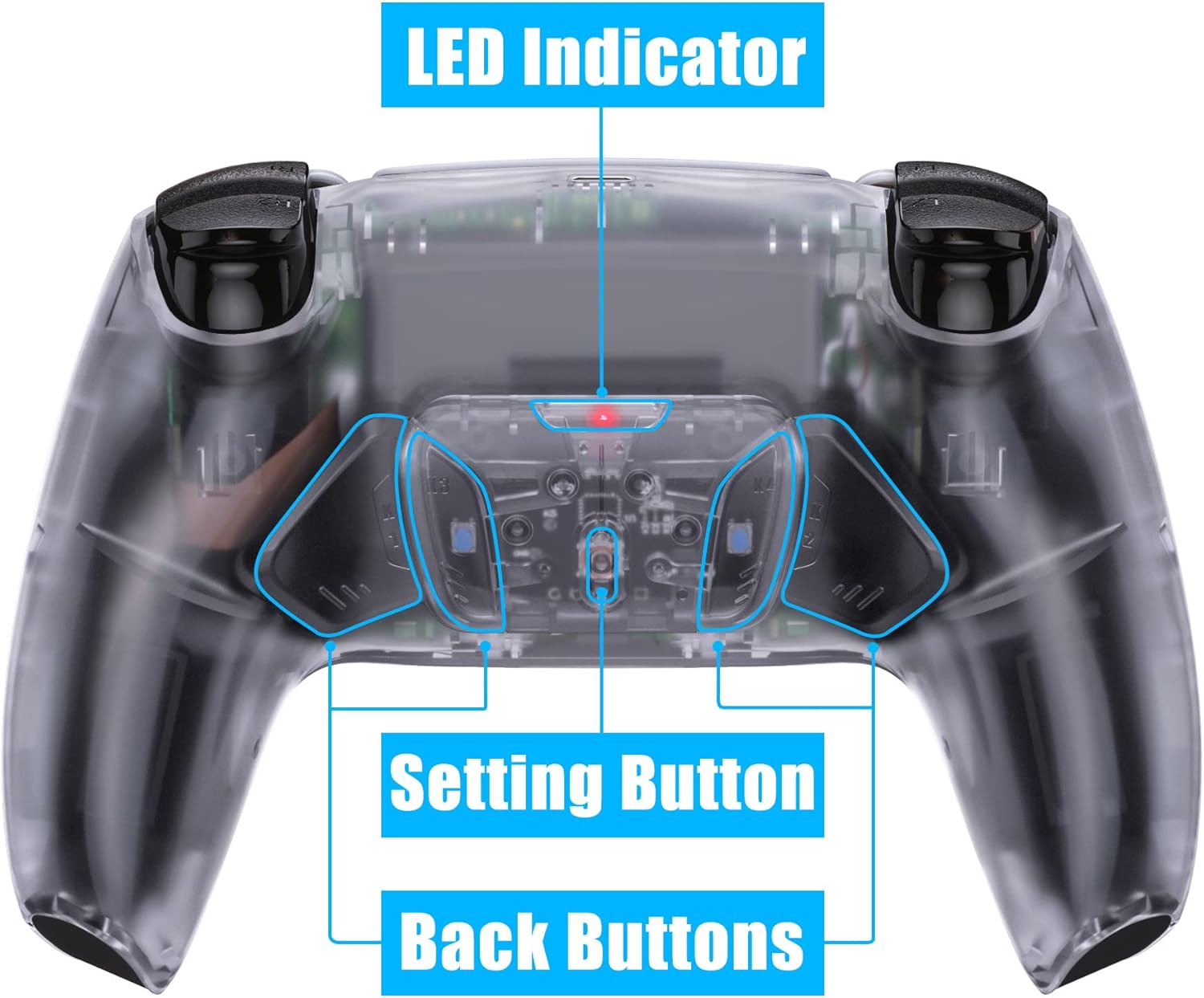 eXtremeRate Clear Programable RISE4 Remap Kit for PS5 Controller BDM 010 & BDM 020, Upgrade Board & Redesigned Back Shell & 4 Back Buttons for PS5 Controller - Controller NOT Included - Image 6