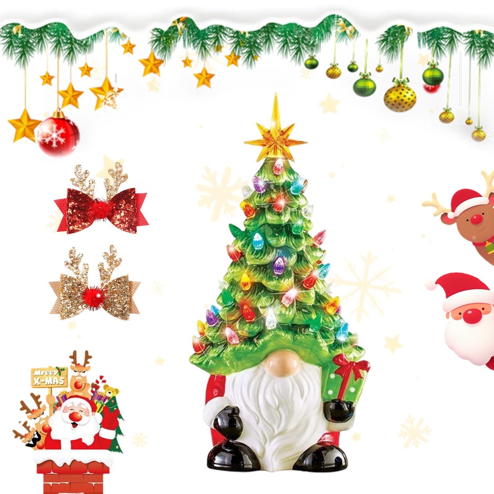 Liocwocne 1Pcs Diy Lighted Christmas Gnome Tree, 8 Inchceramic Light Up Christmas Tree With Glowing Color Lights, Mini Prelit Xmas Holiday Decor For Tabletop Home Room Table Fireplace Office (1Pcs)