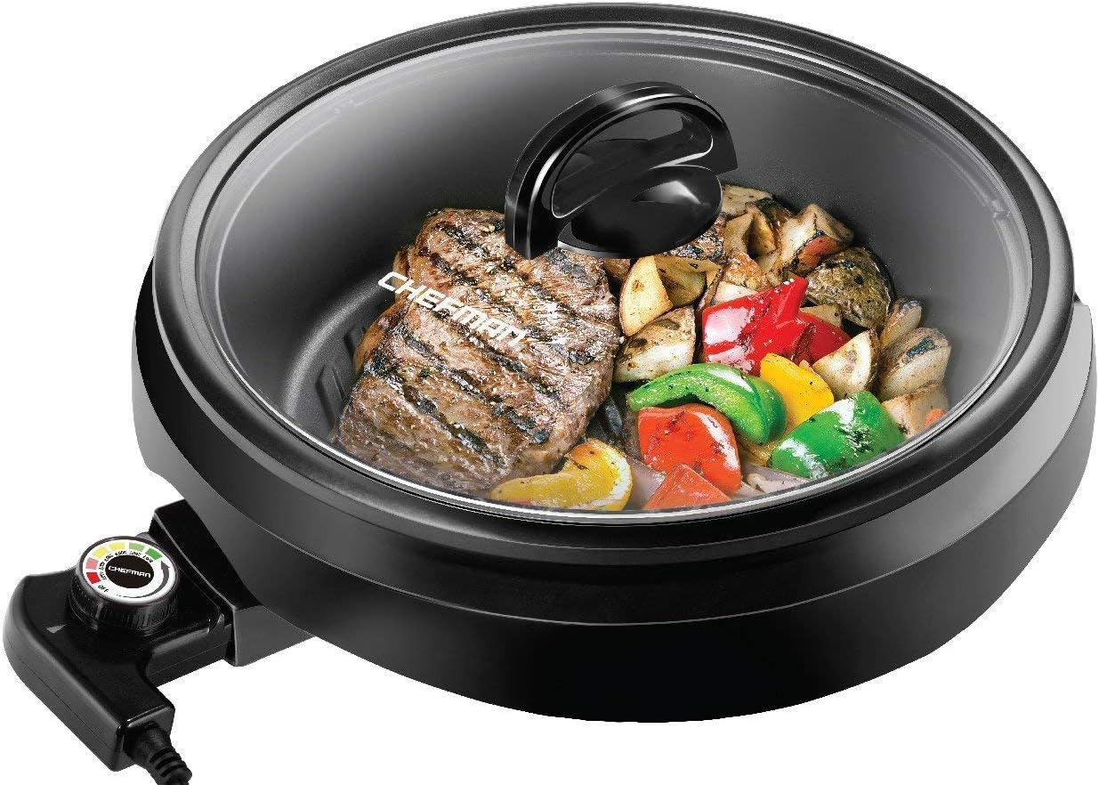 Chefman 3in1 Indoor Grill Pot & Skillet, Versatile Slow Cook Steam, Simmer, Stir