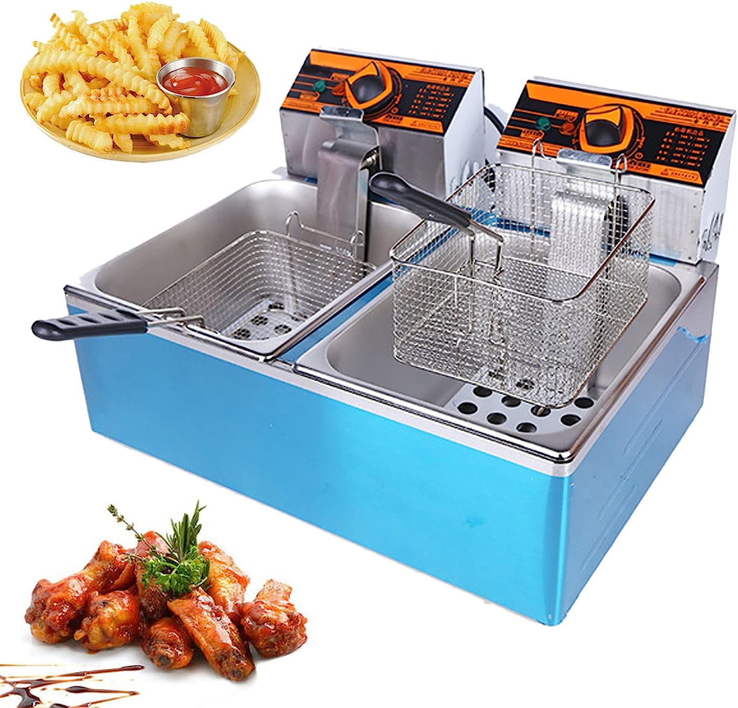 Friggitrice elettrica in Acciaio Inox Friggitrice Commerciale con cestello e Coperchio, 5,5 Litri 11 Litri Facile da Pulire, Friggitrici elettriche da banco, Friggitrice ad Aria PE