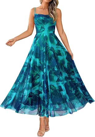 Women Summer Floral Maxi Dress with Spaghetti Straps