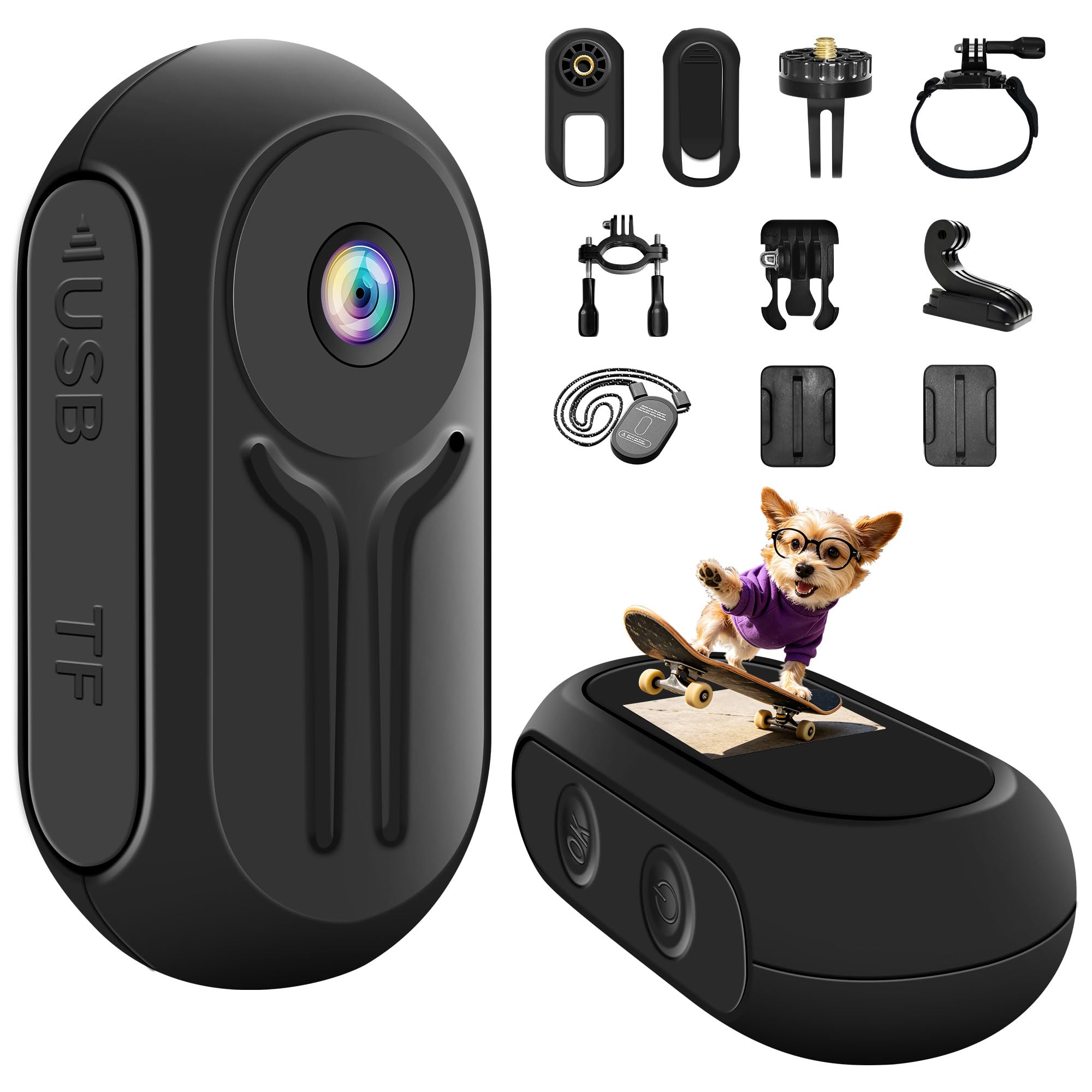 Mini Action Cam, 120° Body Cam Action Camera Telecamera Moto Videocamera Sportiva con Schermo, 1080P HD POV Fotocamera Magnetica con Visione Notturna per Casco Moto Bici Pollici Vlog