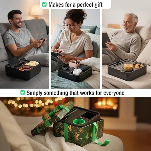 Miniatura 9 de CouchConsole - Bandeja portavasos original para bebidas y aperitivos con reposabrazos, mesa con soporte para teléfono, almacenamiento y organizador