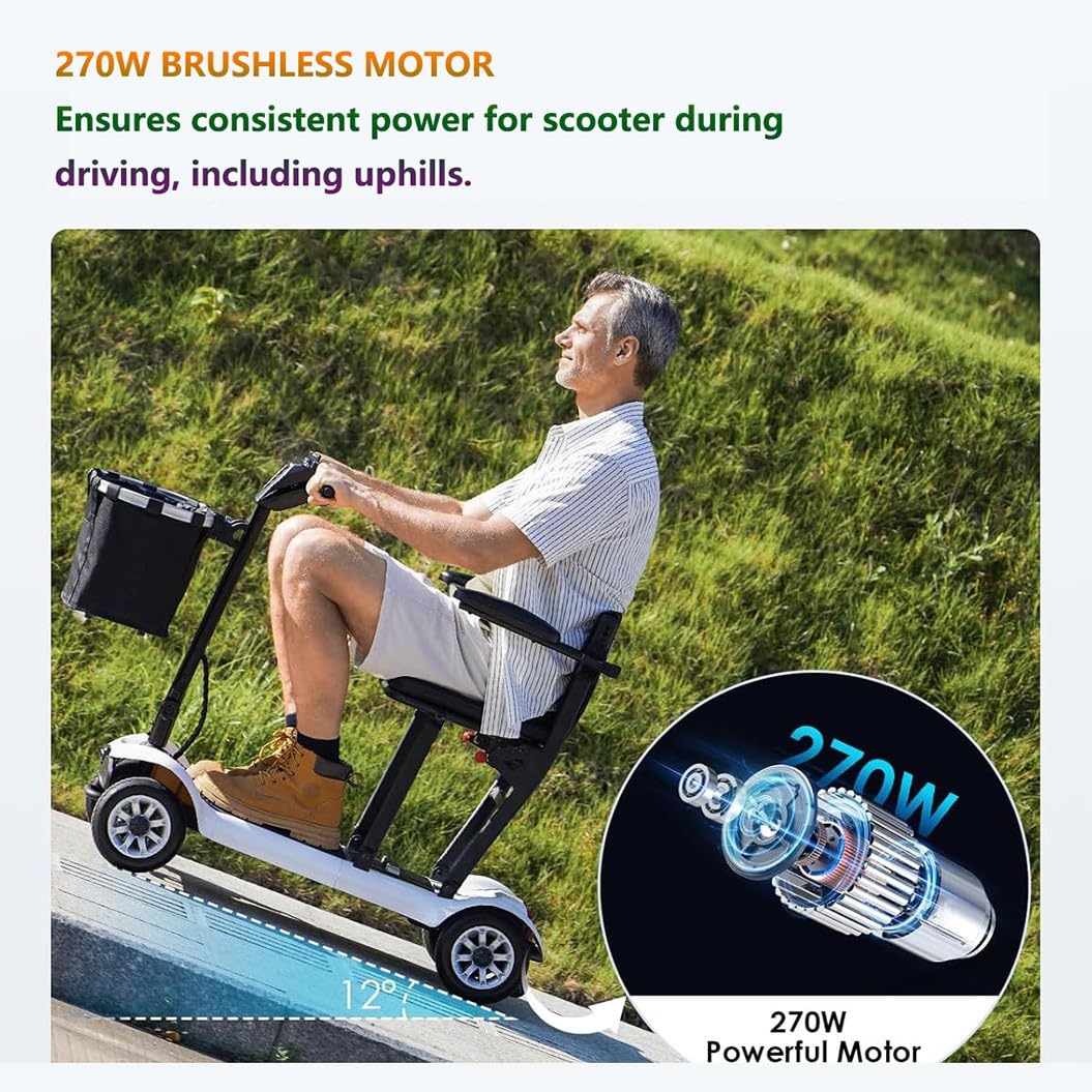 4-kołowe elektryczne skutery mobilności, przenośny skuter mobilny, składany składany skuter mobilny, podwójne akumulatory 10 Ah, silnik 270 W, obciążenie 120 kg 10 Ah