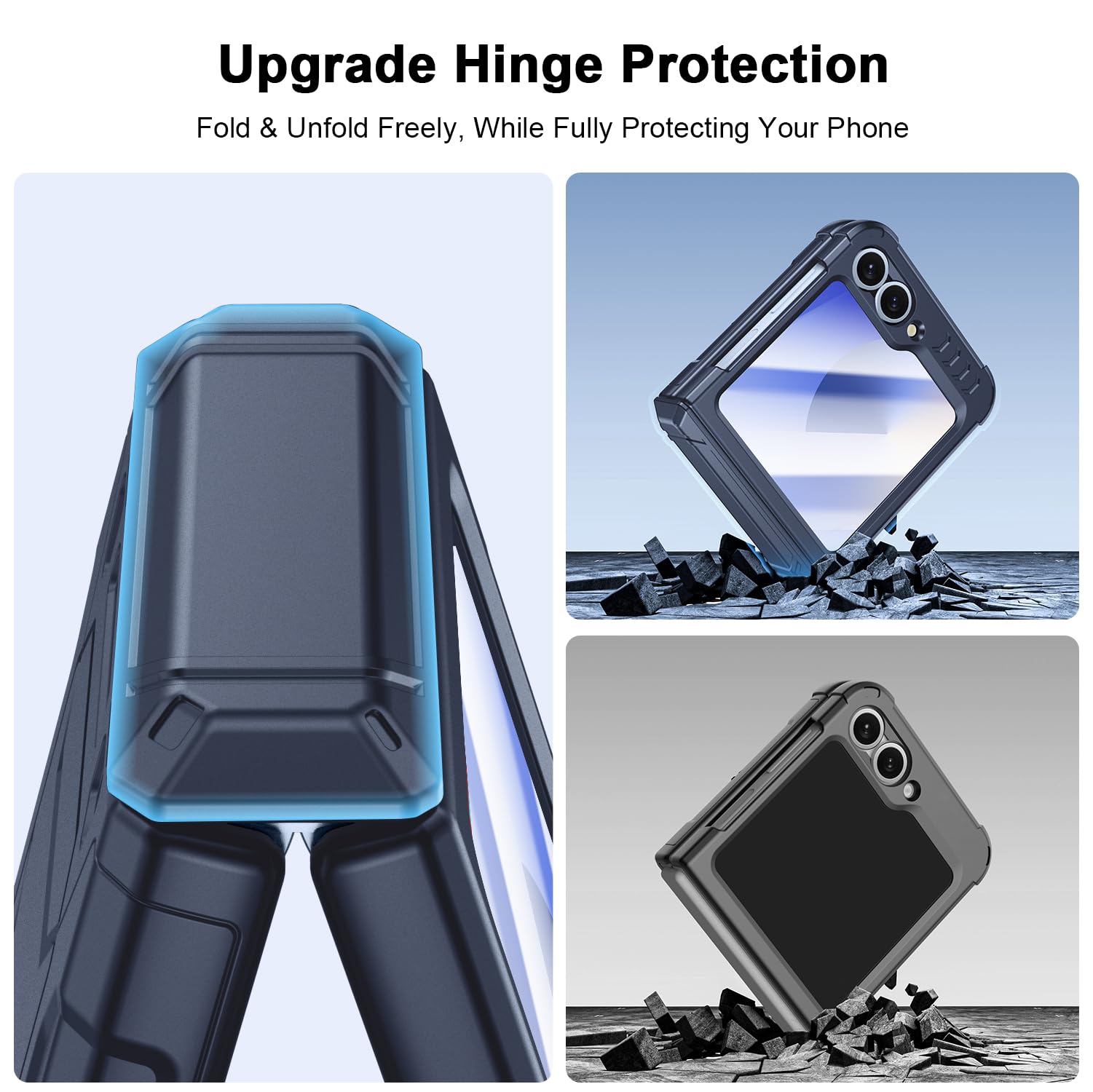 Coque pour Samsung Galaxy Z Flip 6 : coque intégrale avec protection de charnière, protection d'écran avant intégrée, chargement sans fil, protection robuste, anti-rayures et antichoc pour coques de