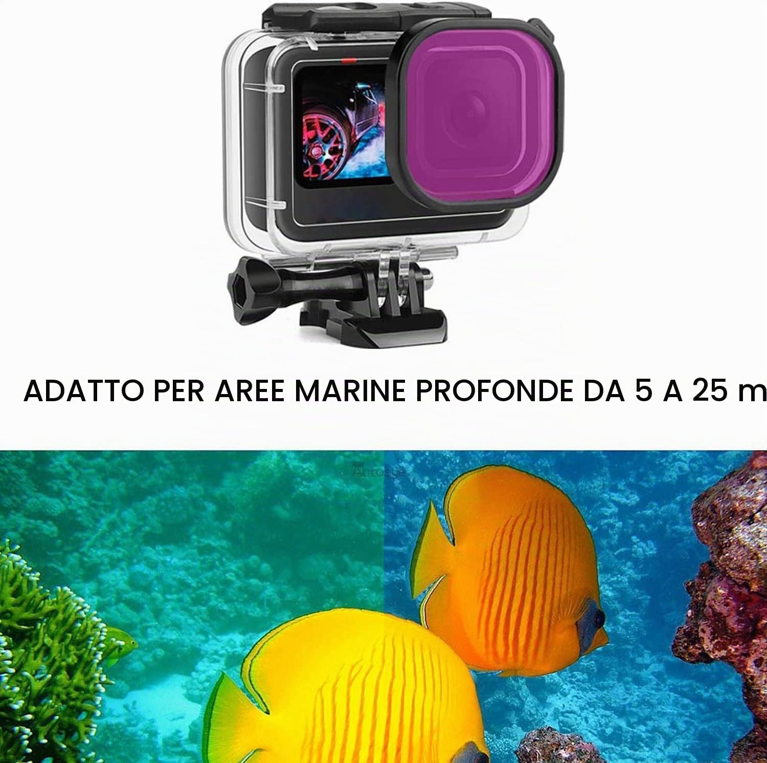 FitStill Custodia protettiva impermeabile subacquea per Go Pro Hero 7/6/5/2018, 60 m, include 3 filtri subacquei, impugnatura galleggiante, kit di accessori