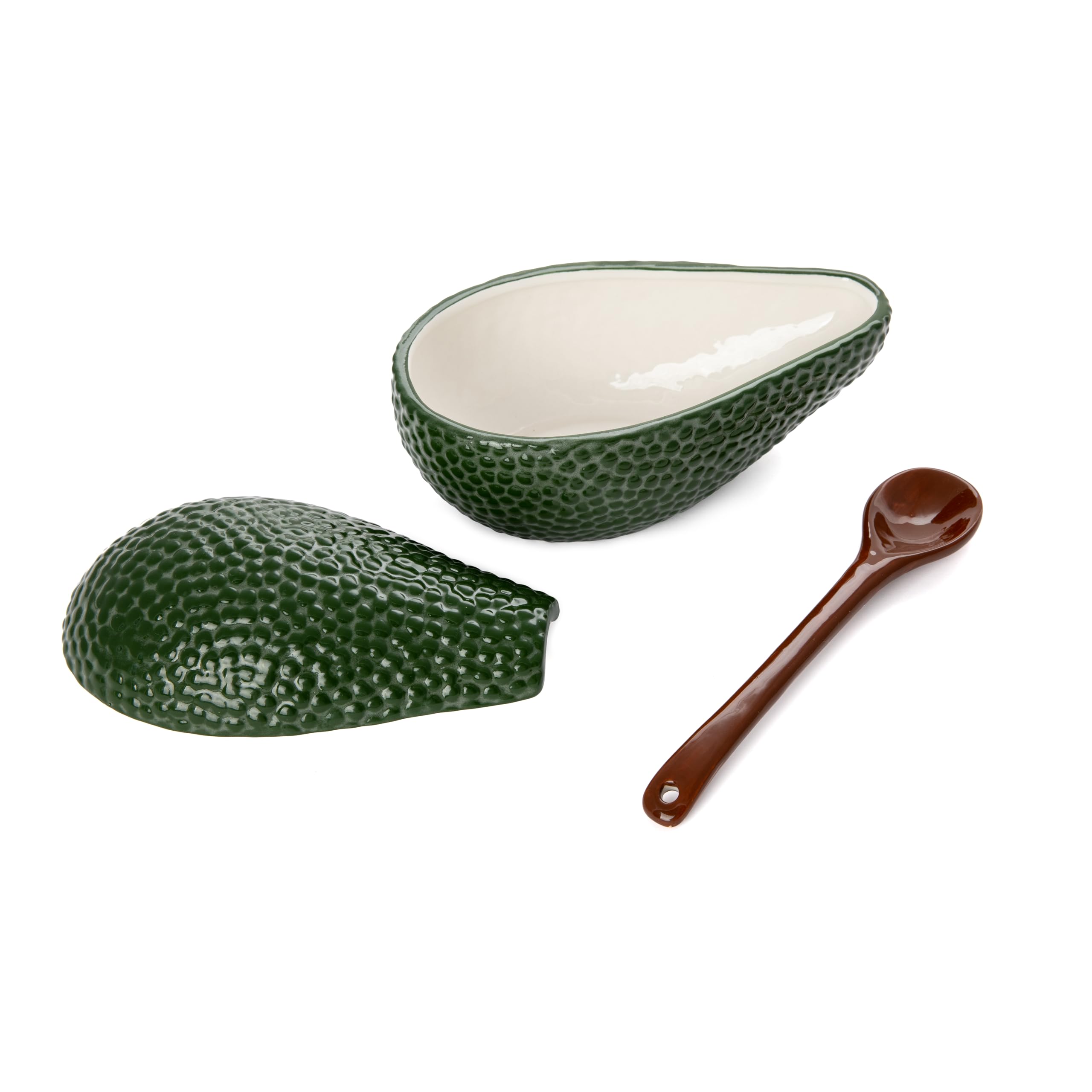Fisura - Miska na guacamole z łyżką. Oryginalna miska w kształcie awokado. Porcelanowa miska na guacamole. Zielona miska na przystawki. 18 x 10 cm.