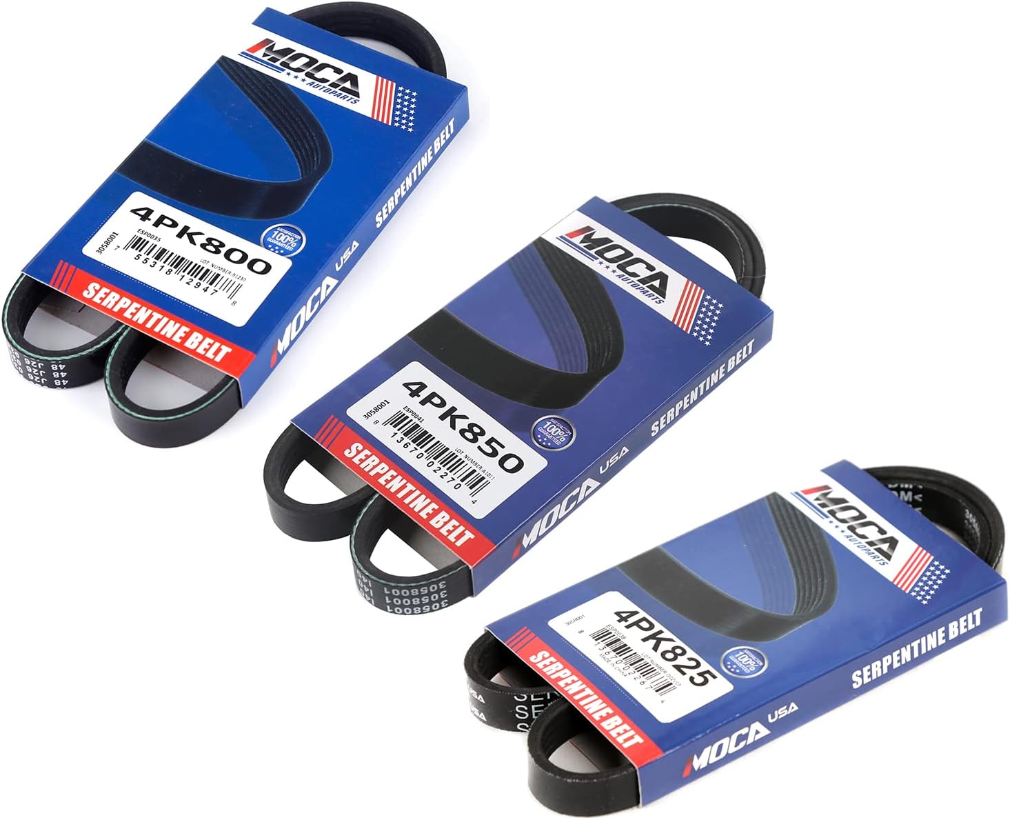 MOCA 4PK800 & 4PK850 & 4PK825 3 Pcs EPDM Serpentine Belts fits 1996-1997 for Honda Civic 1.6L 1588CC 98Cu. in. l4 Gas SOHC Naturally Aspirated