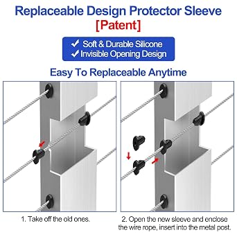CKE 200 Pack 30 Degree Replaceable Cable Railing Rubber Grommets for 1/8 5/32 3/16 Cables for Metal Cable Railing Posts, Cable Railing Kit Protector Sleeve Grommet, Cable Protective Sleeves, BCR30