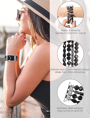 Miniatura 9 de JR.DM Pulsera de cuentas compatible con Apple Watch Series 987654321SE, elegante, bohemio, bonitas, elásticas, elegantes, modernas, hechas a mano,