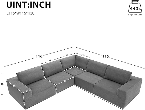 Miniatura 2 de Sofá modular de estilo minimalista, sofá de nube de tela de chenilla de lujo con otomana móvil, sofá cama para sala de estar, no requiere montaje,
