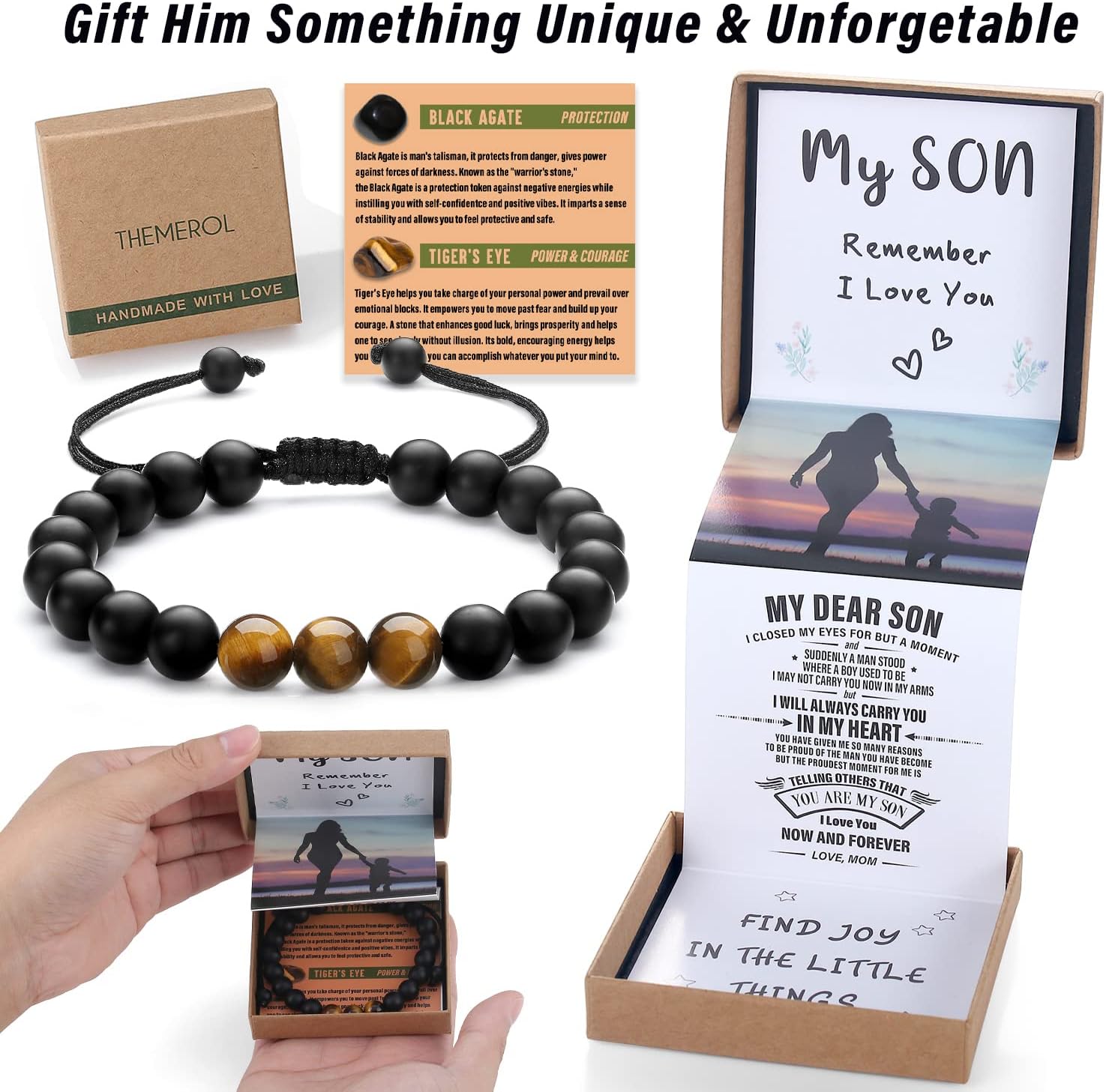 Natural Crystal Bracelet for Teen Boys/Men-Pull Out Gift Box Especially for Son/Grandson/Dad/Love on Birthday/Graduation/Fathers Day/Anniversary - Image 2