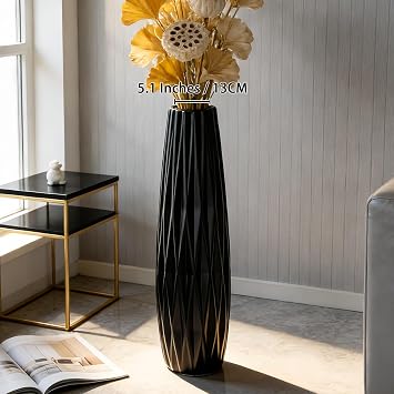 28 Tall Black Ceramic Floor Vase,Vintage Large Decorative Rustic Vase for Modern Home, Living Room, Office, Wedding and Housewarming Decor