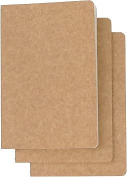 TWONE 3 Pack Travel Journal Notebook for Travelers or School - Kraft Brown Soft Cover - 5.5 x 8.25 - 120 Blank Pages with60 Sheets